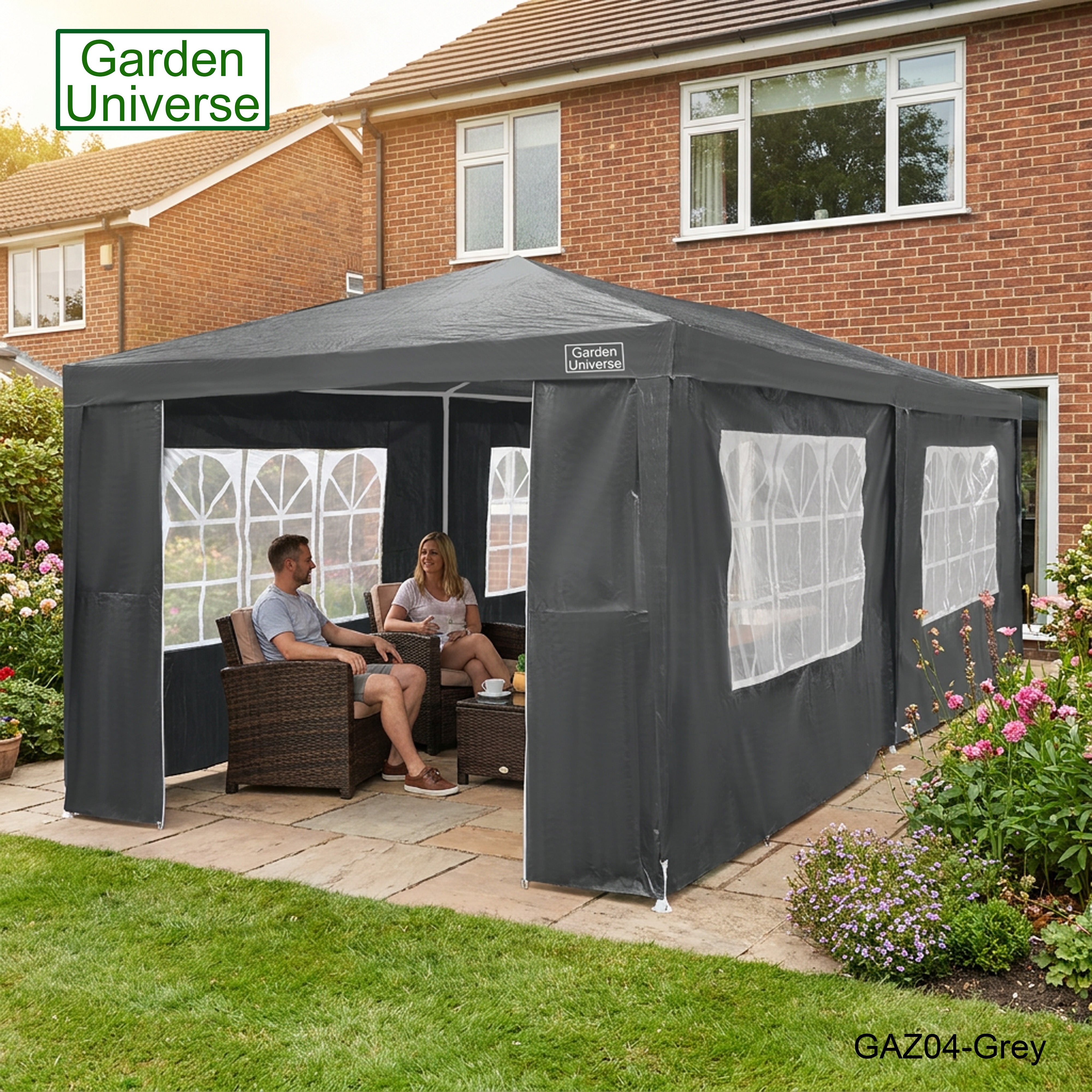 Gazebo 3m x 6m Party Tent with Four Walls Steel Frame XL Marquee - GAZ04-Grey