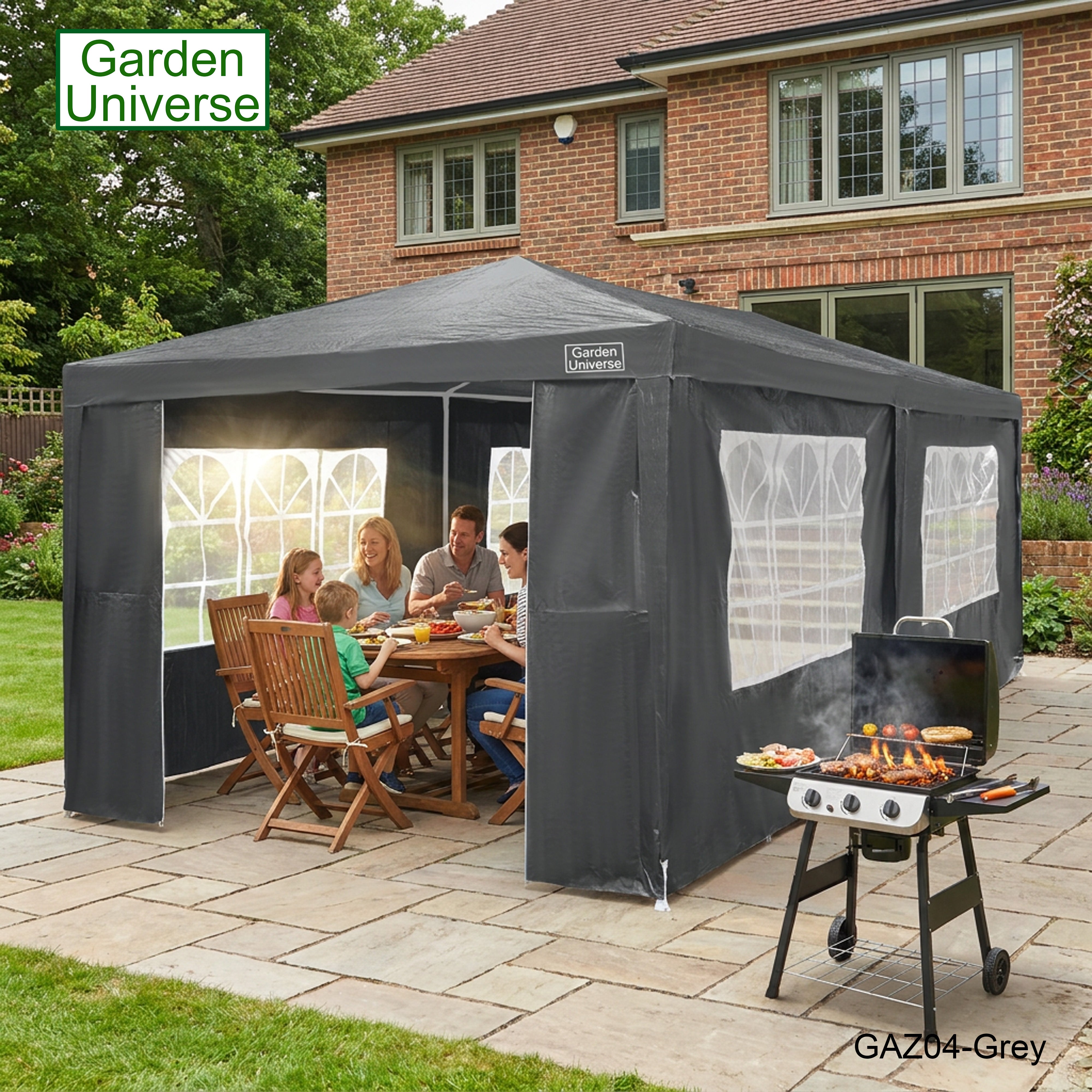 Gazebo 3m x 6m Party Tent with Four Walls Steel Frame XL Marquee - GAZ04-Grey