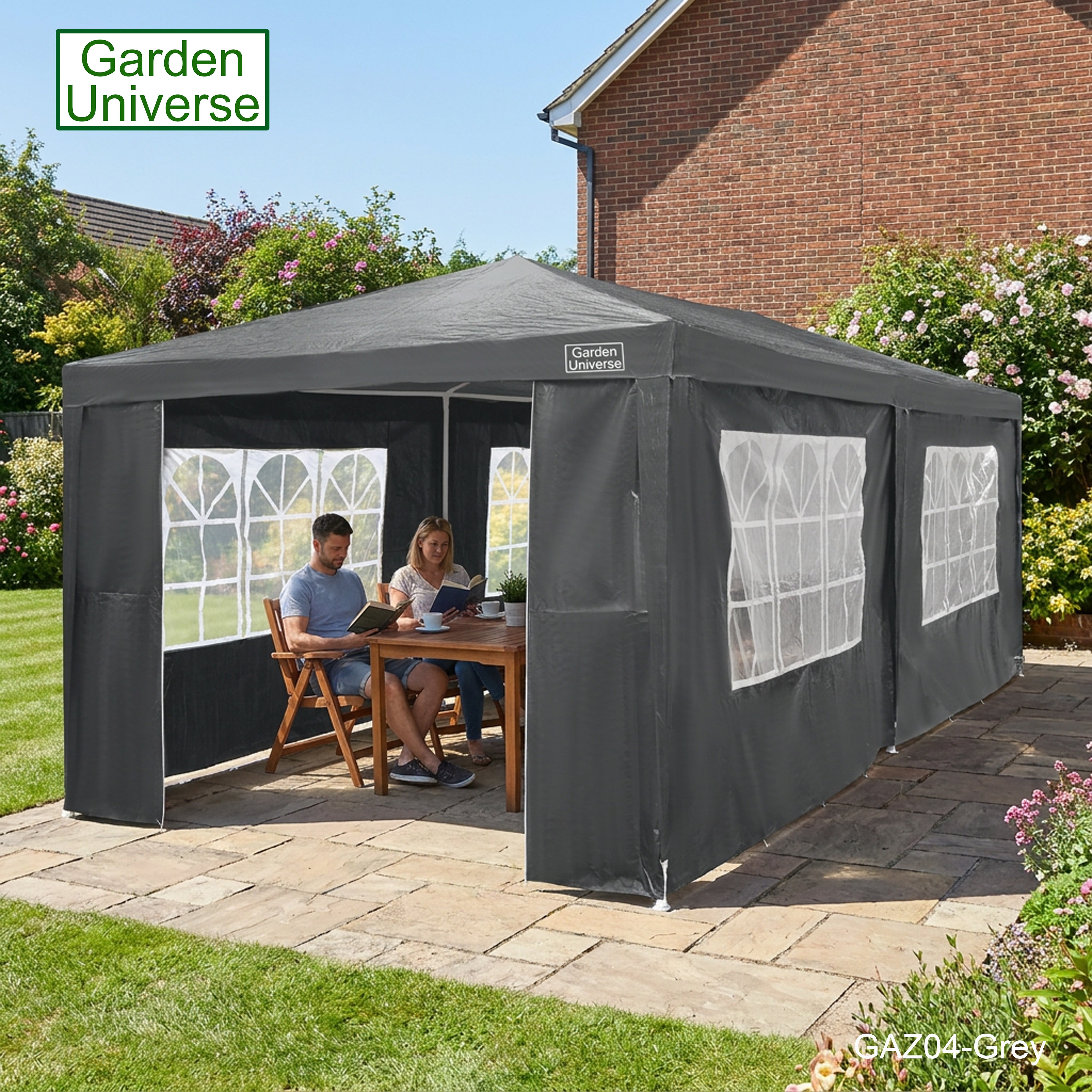 Gazebo 3m x 6m Party Tent with Four Walls Steel Frame XL Marquee - GAZ04-Grey