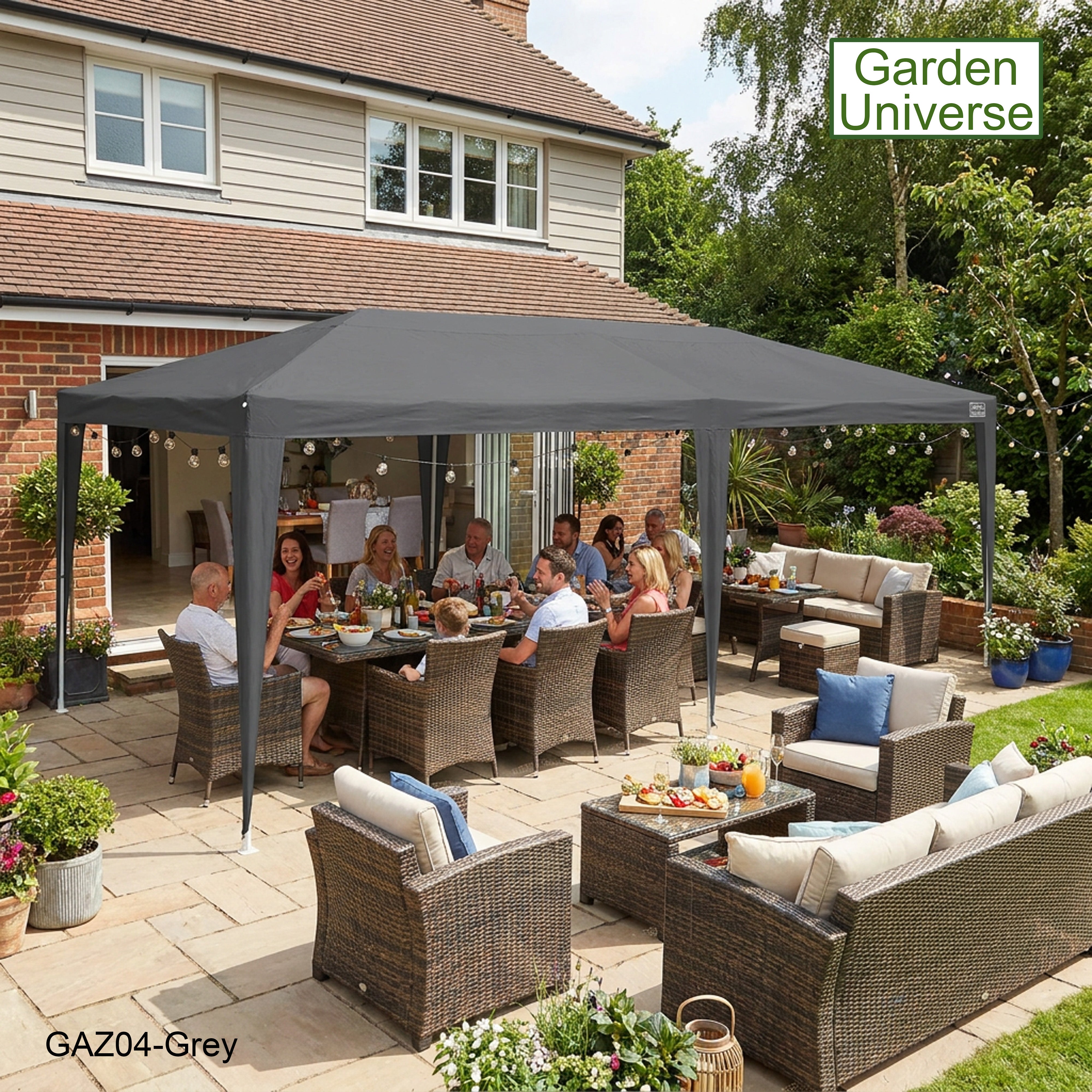 Gazebo 3m x 6m Party Tent with Four Walls Steel Frame XL Marquee - GAZ04-Grey