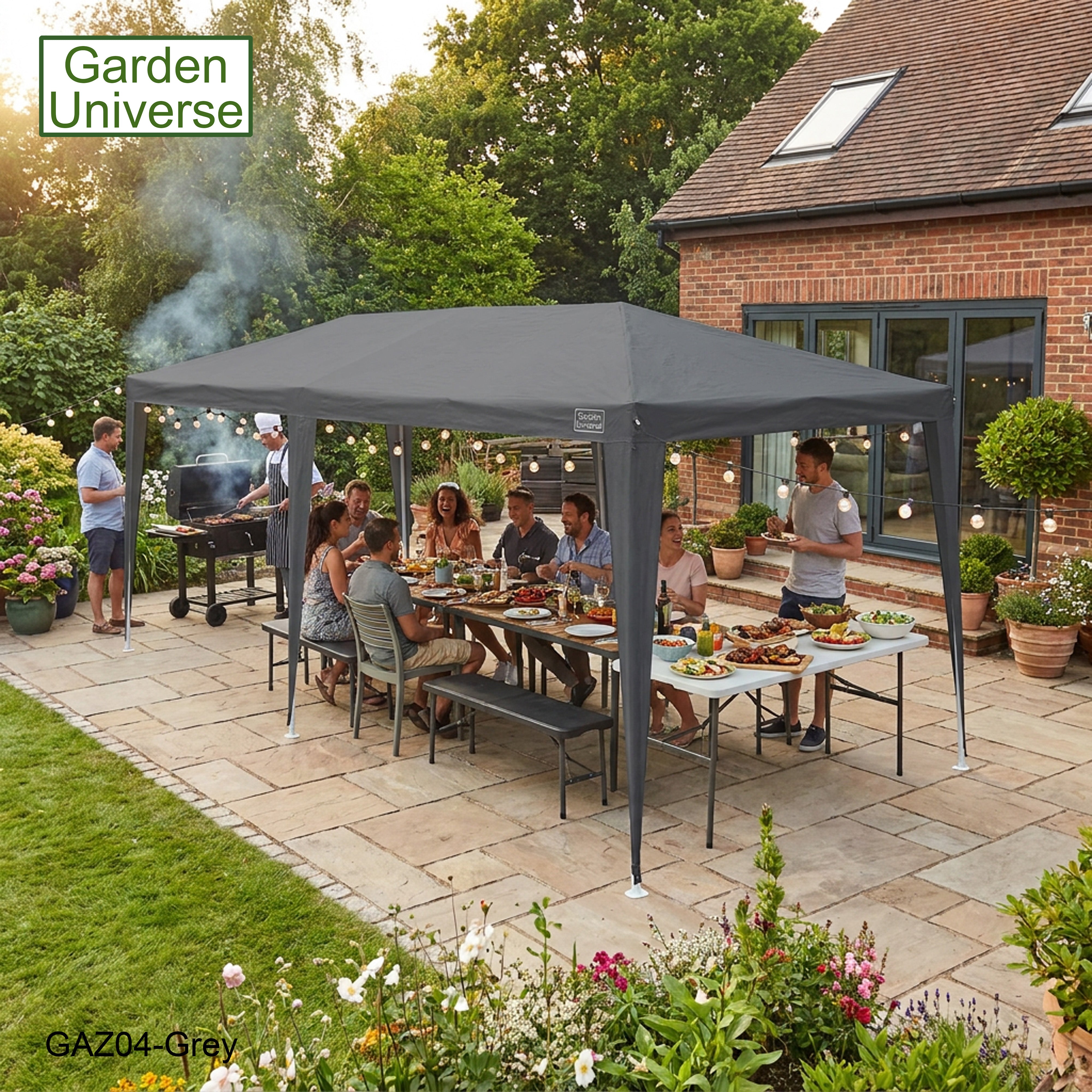 Gazebo 3m x 6m Party Tent with Four Walls Steel Frame XL Marquee - GAZ04-Grey