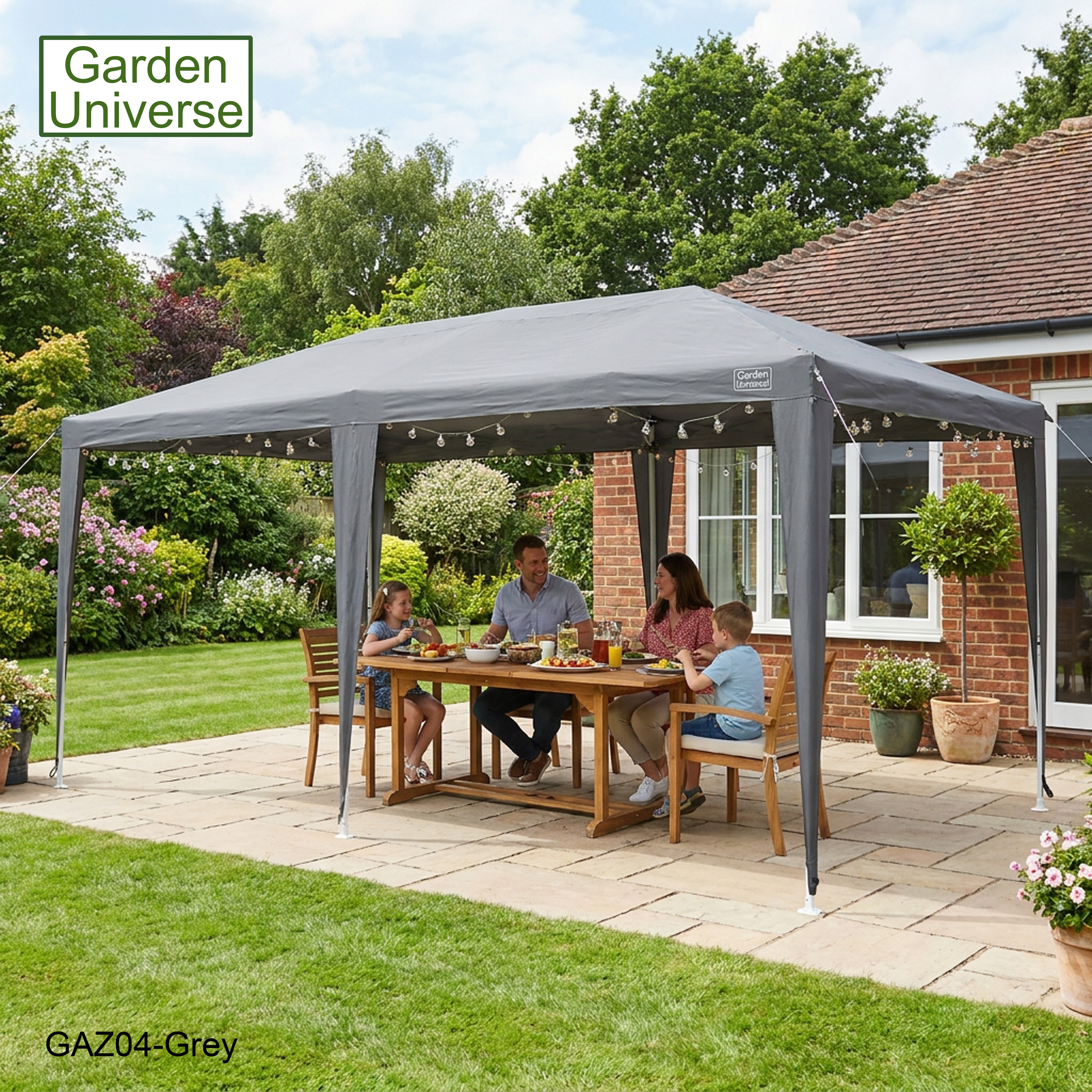 Gazebo 3m x 6m Party Tent with Four Walls Steel Frame XL Marquee - GAZ04-Grey