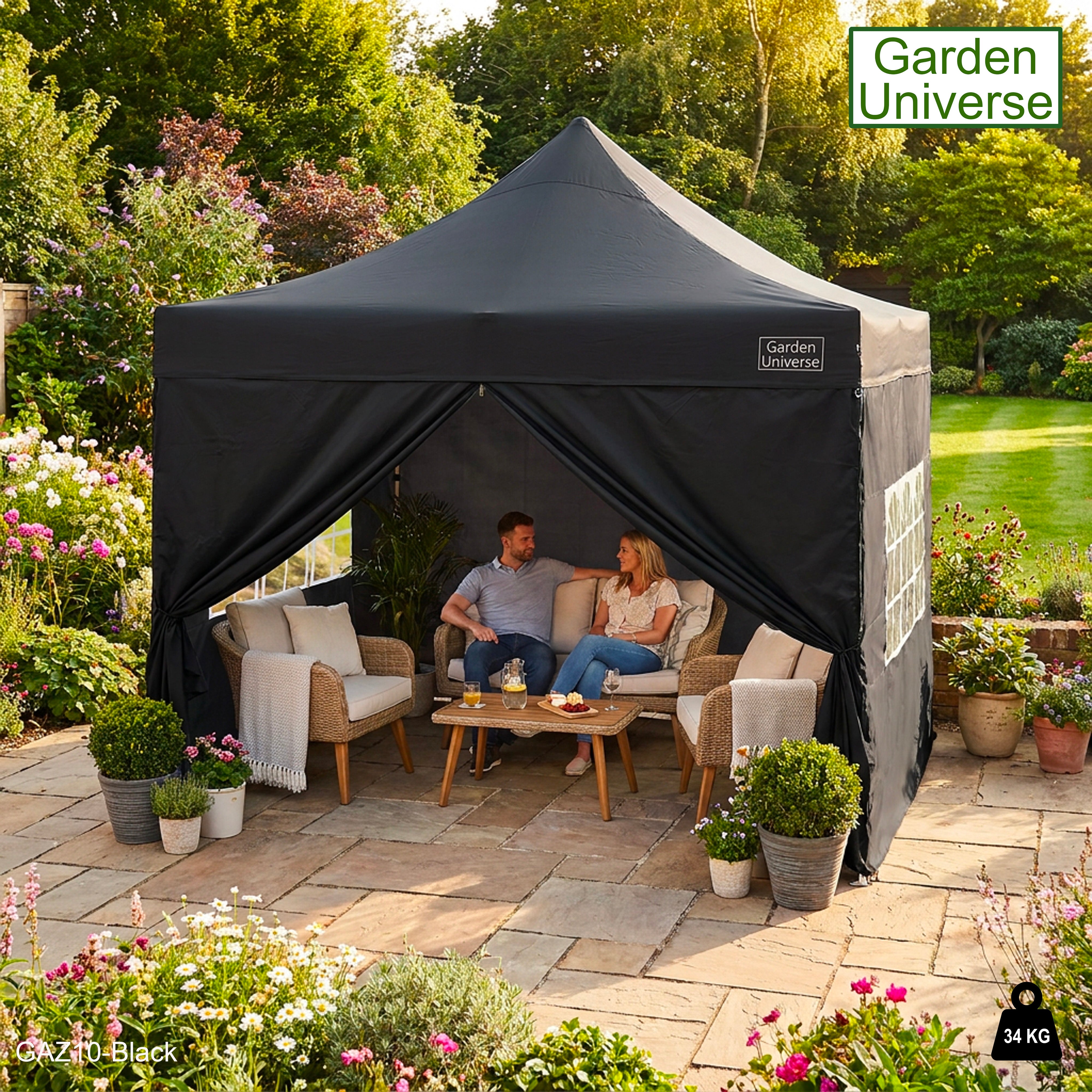 Gazebo 3m x 3m Commercial Grade Pop Up in Black with Heavy Duty Frame And Cover GAZ10-Black