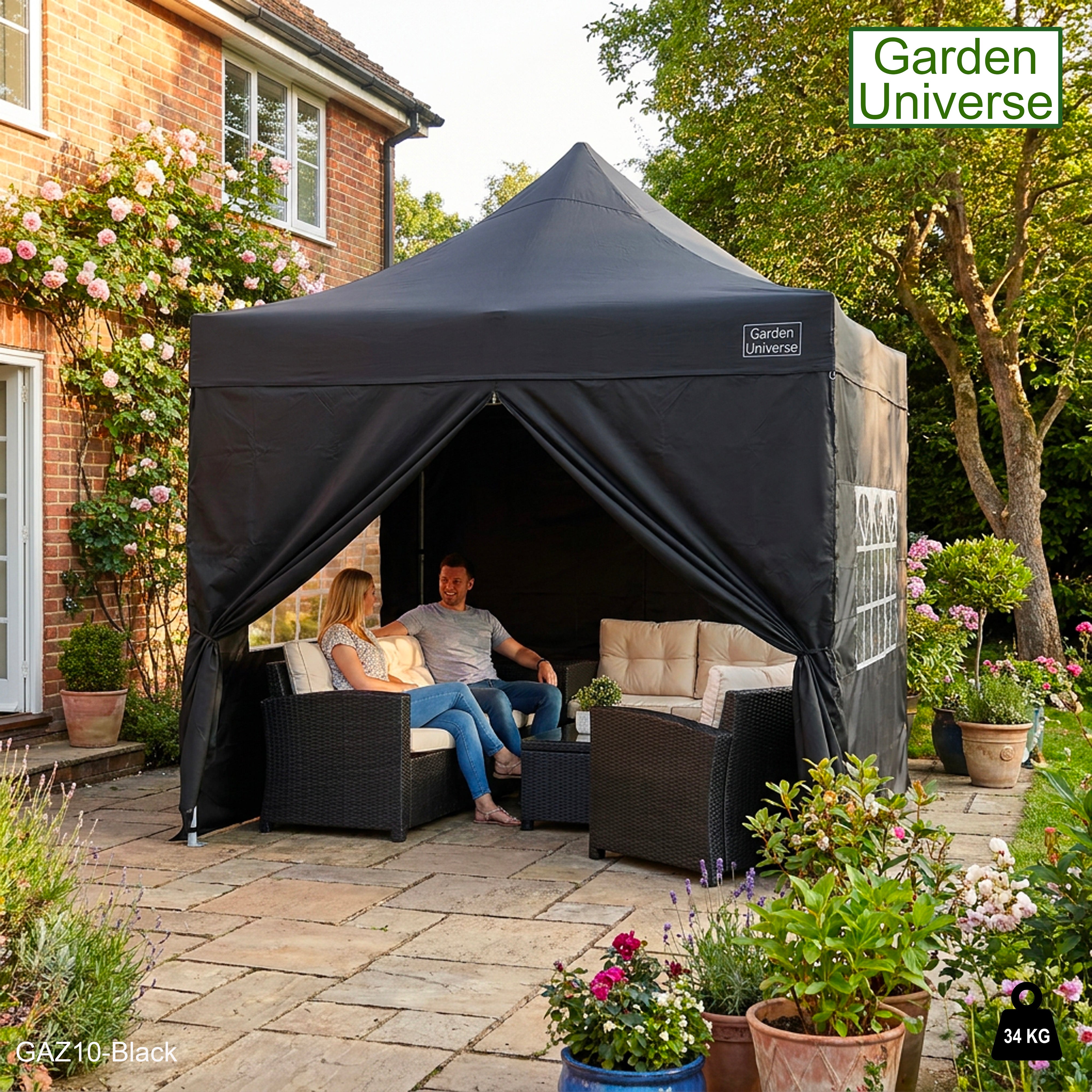 Gazebo 3m x 3m Commercial Grade Pop Up in Black with Heavy Duty Frame And Cover GAZ10-Black