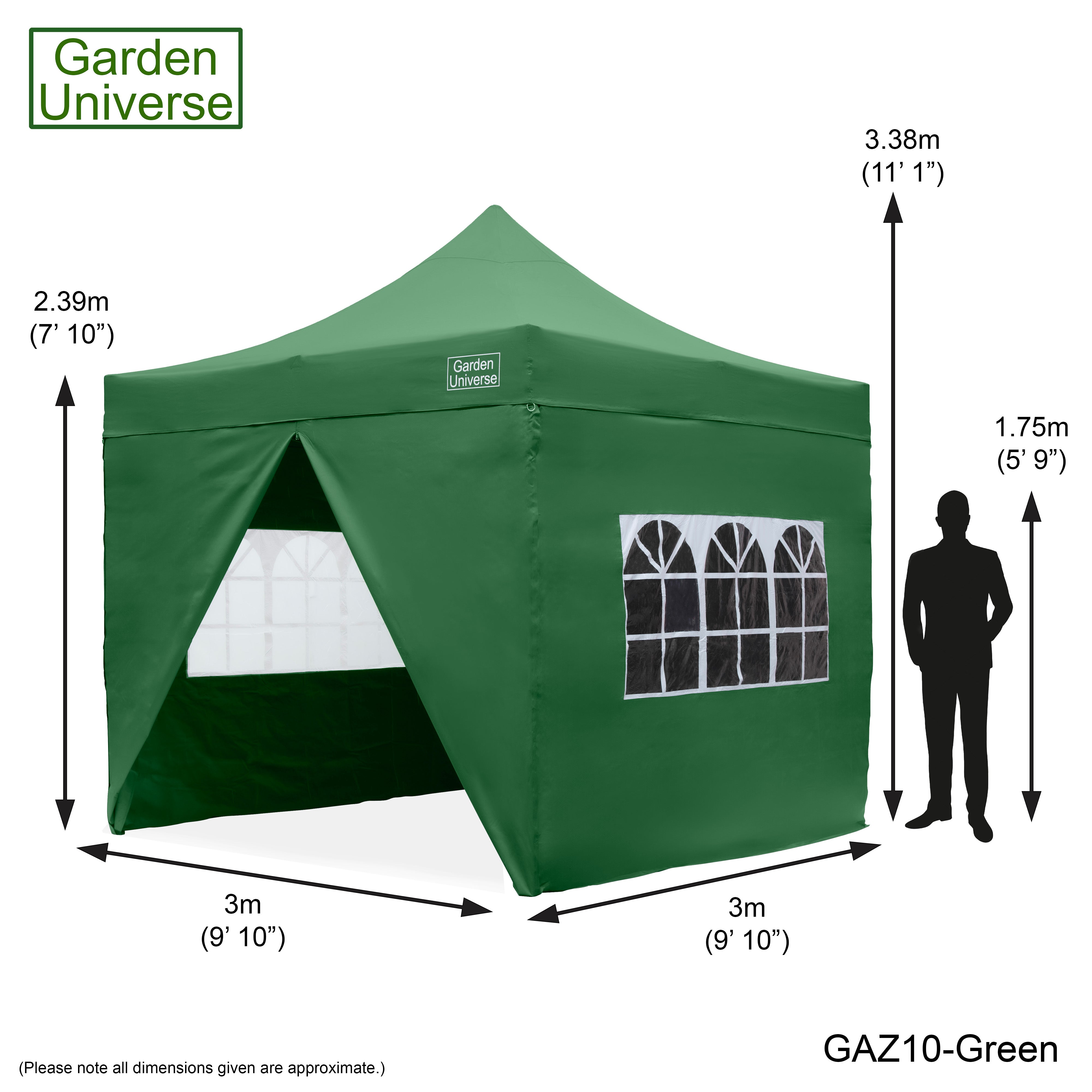 Gazebo 3m x 3m Commercial Grade Pop Up in Green with Heavy Duty Frame And Cover GAZ10-Green