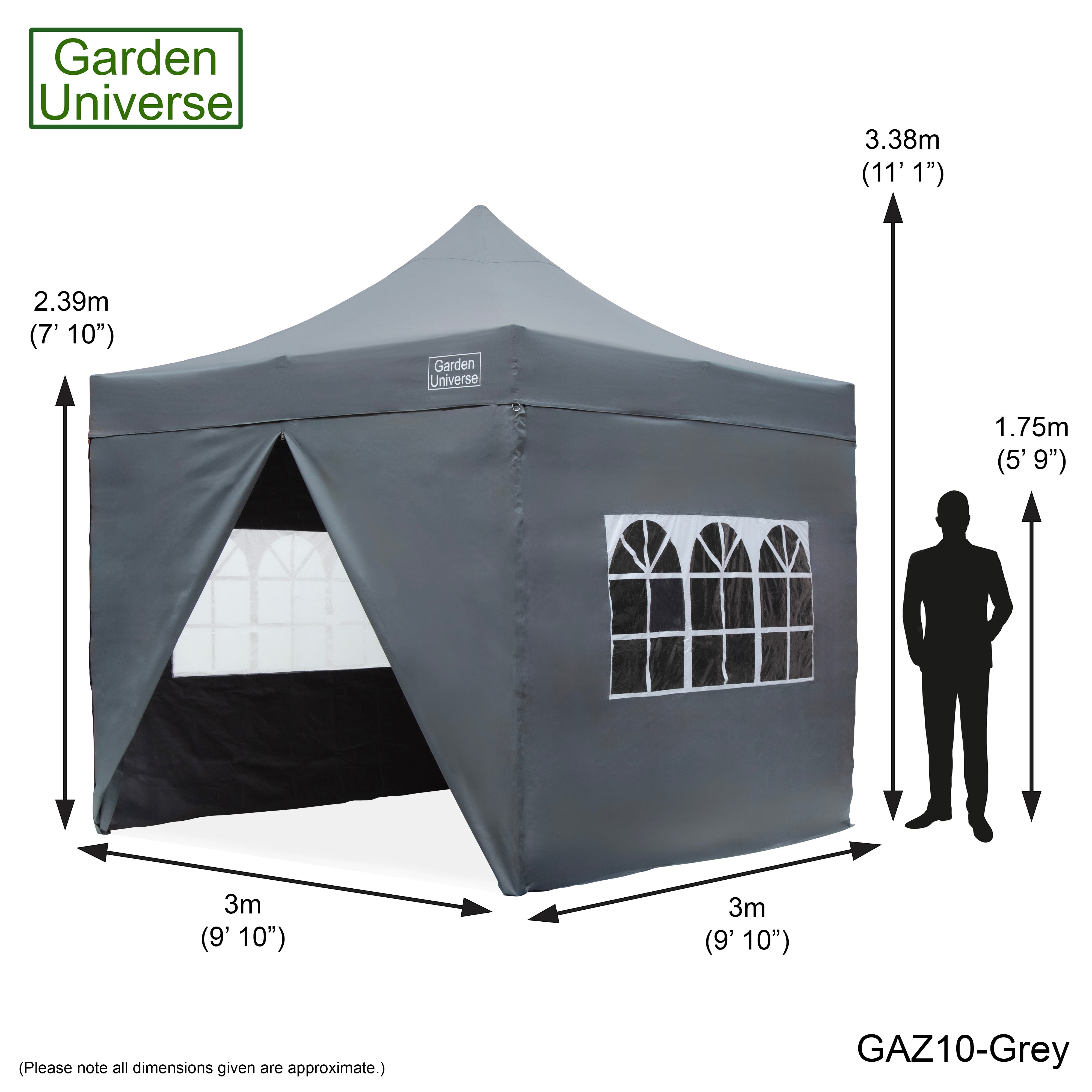 Gazebo 3m x 3m Commercial Grade Pop Up in Grey with Heavy Duty Frame And Cover GAZ10-Grey