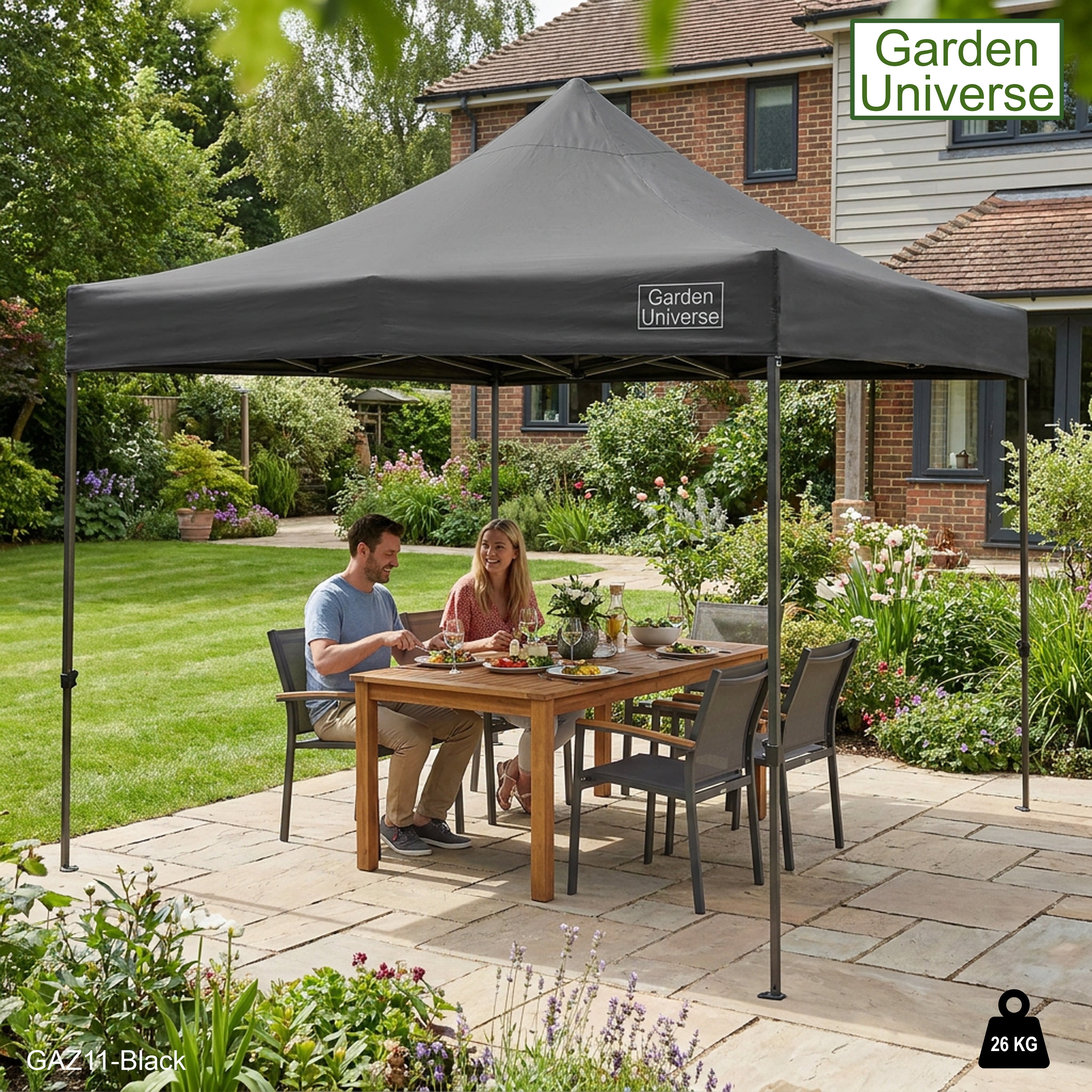 Gazebo 3m x 3m Commercial Grade Pop Up in Black with Heavy Duty Frame GAZ11-Black