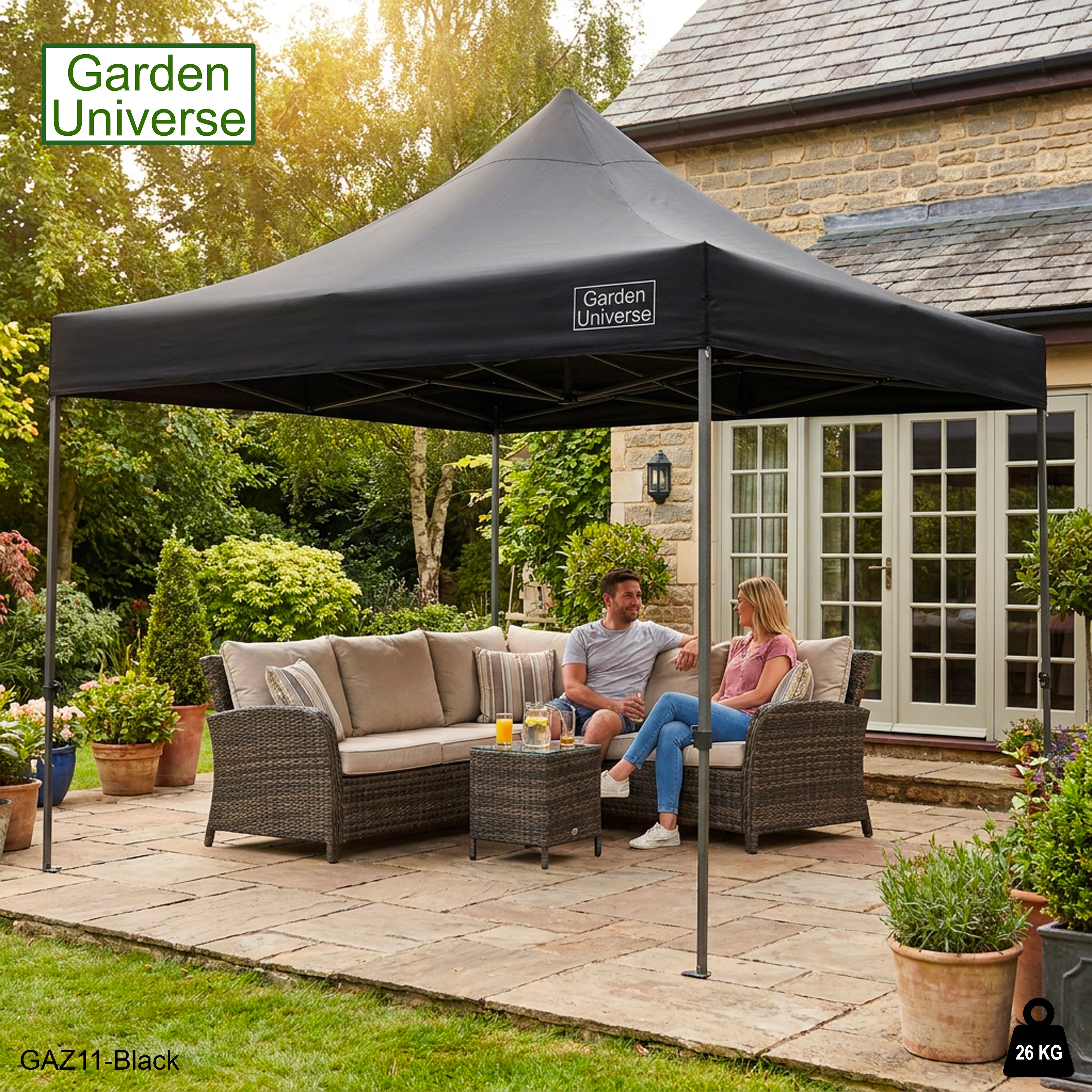 Gazebo 3m x 3m Commercial Grade Pop Up in Black with Heavy Duty Frame GAZ11-Black