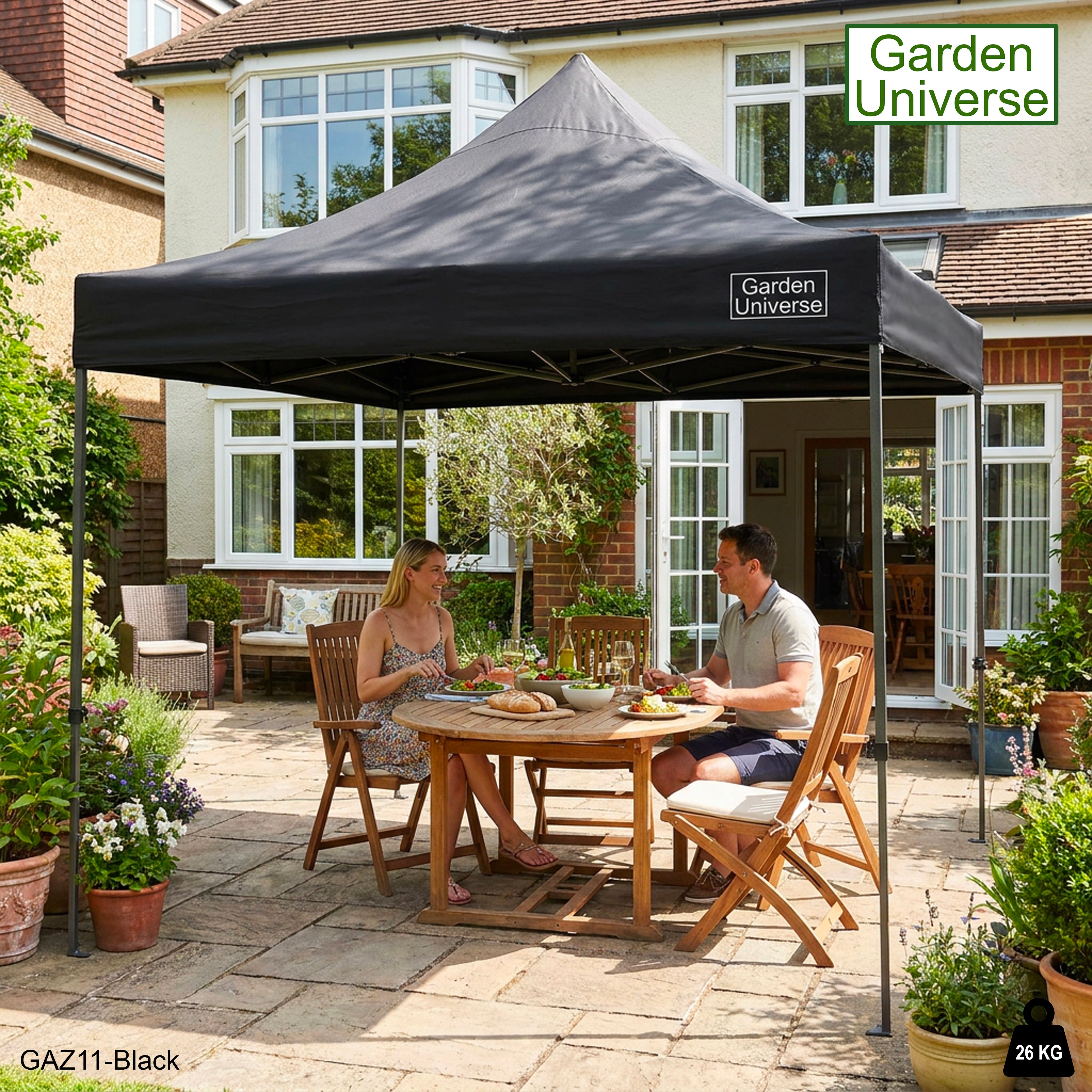 Gazebo 3m x 3m Commercial Grade Pop Up in Black with Heavy Duty Frame GAZ11-Black