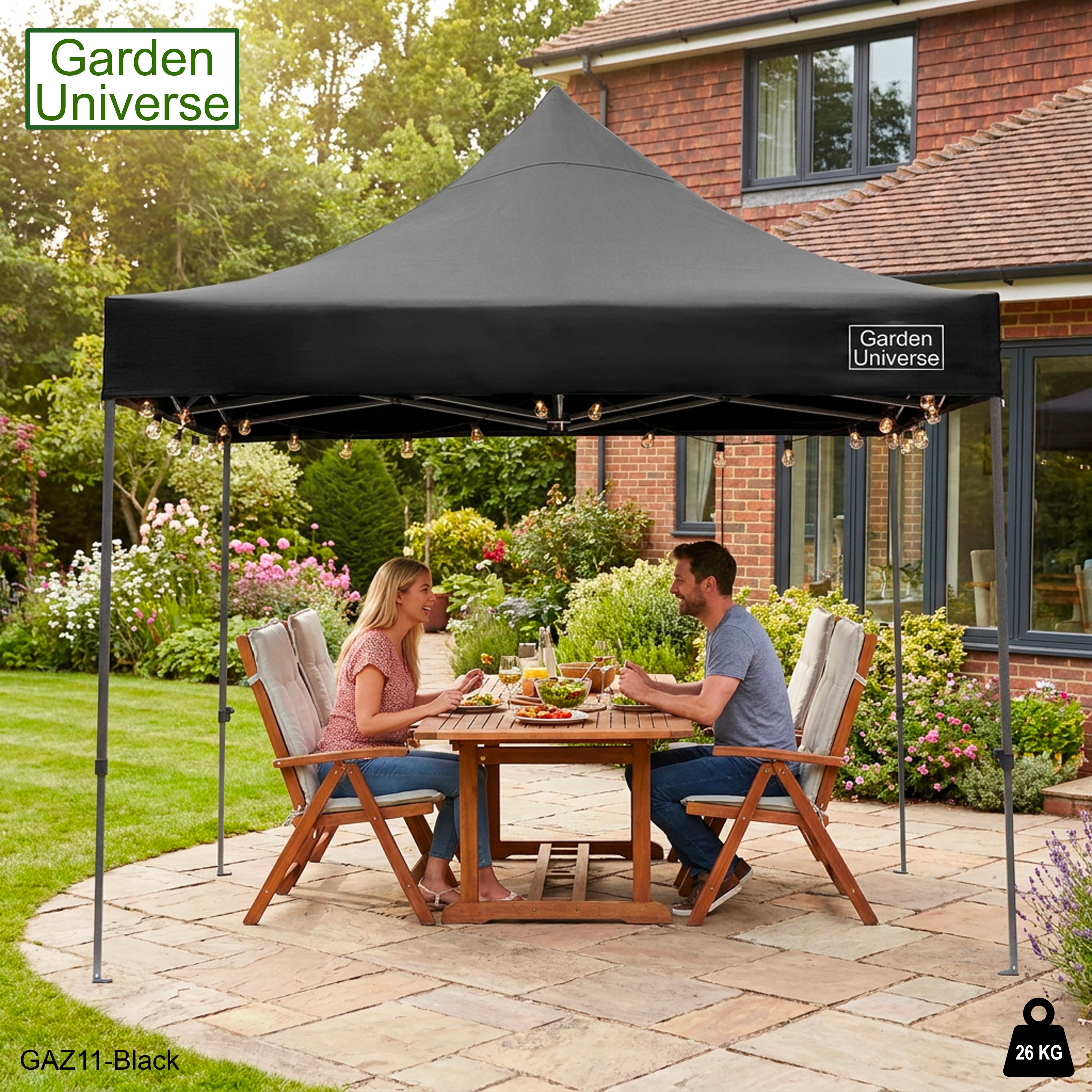 Gazebo 3m x 3m Commercial Grade Pop Up in Black with Heavy Duty Frame GAZ11-Black