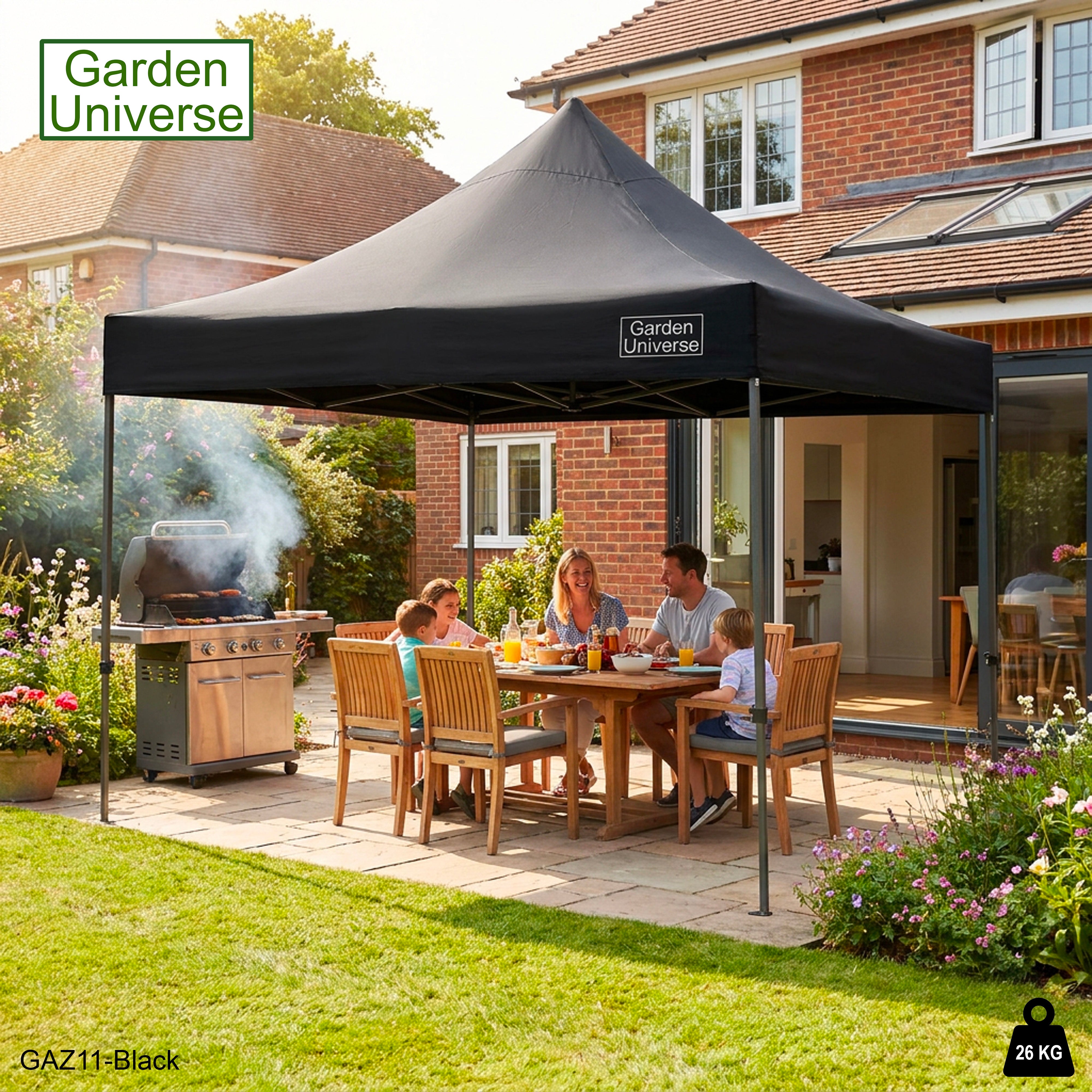 Gazebo 3m x 3m Commercial Grade Pop Up in Black with Heavy Duty Frame GAZ11-Black
