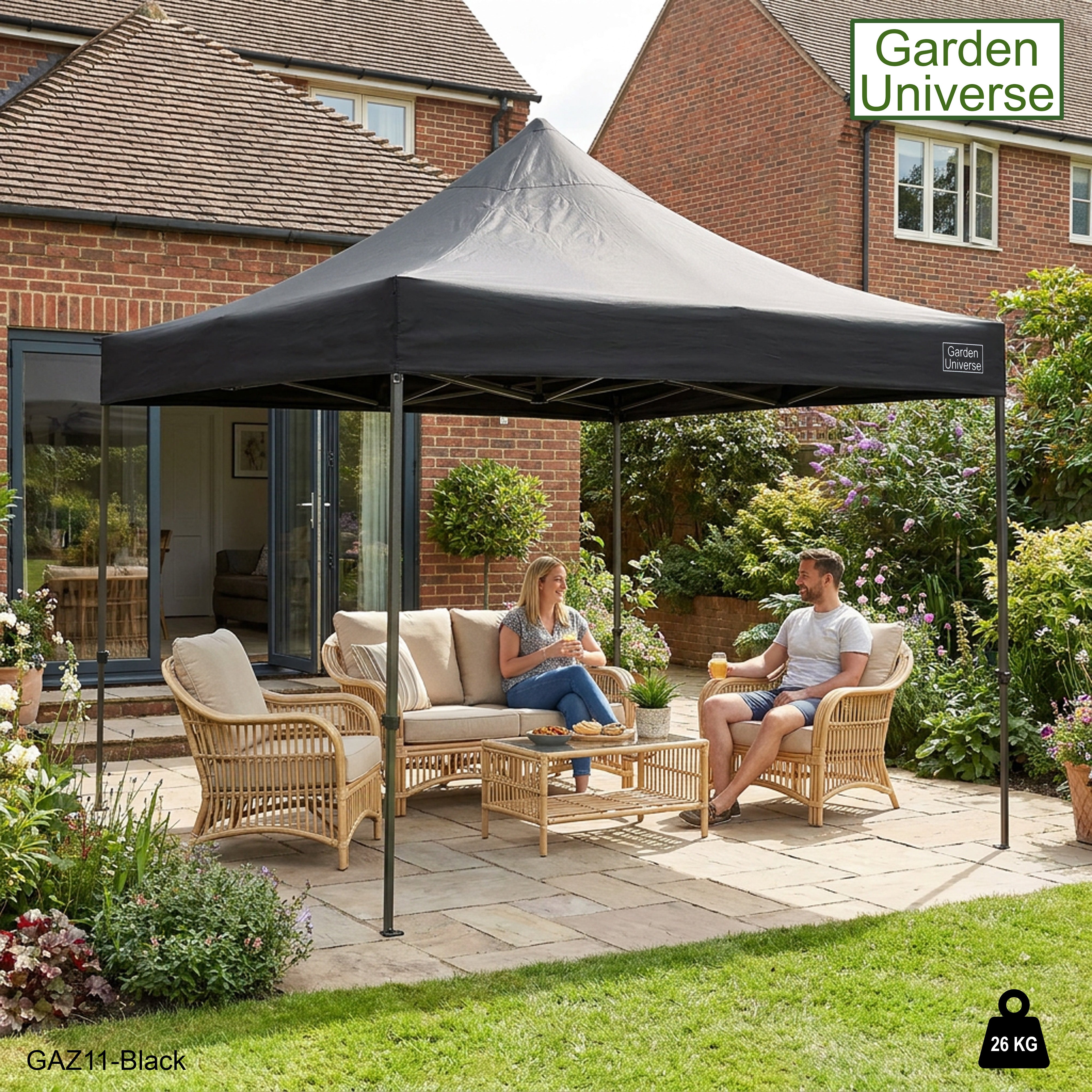 Gazebo 3m x 3m Commercial Grade Pop Up in Black with Heavy Duty Frame GAZ11-Black