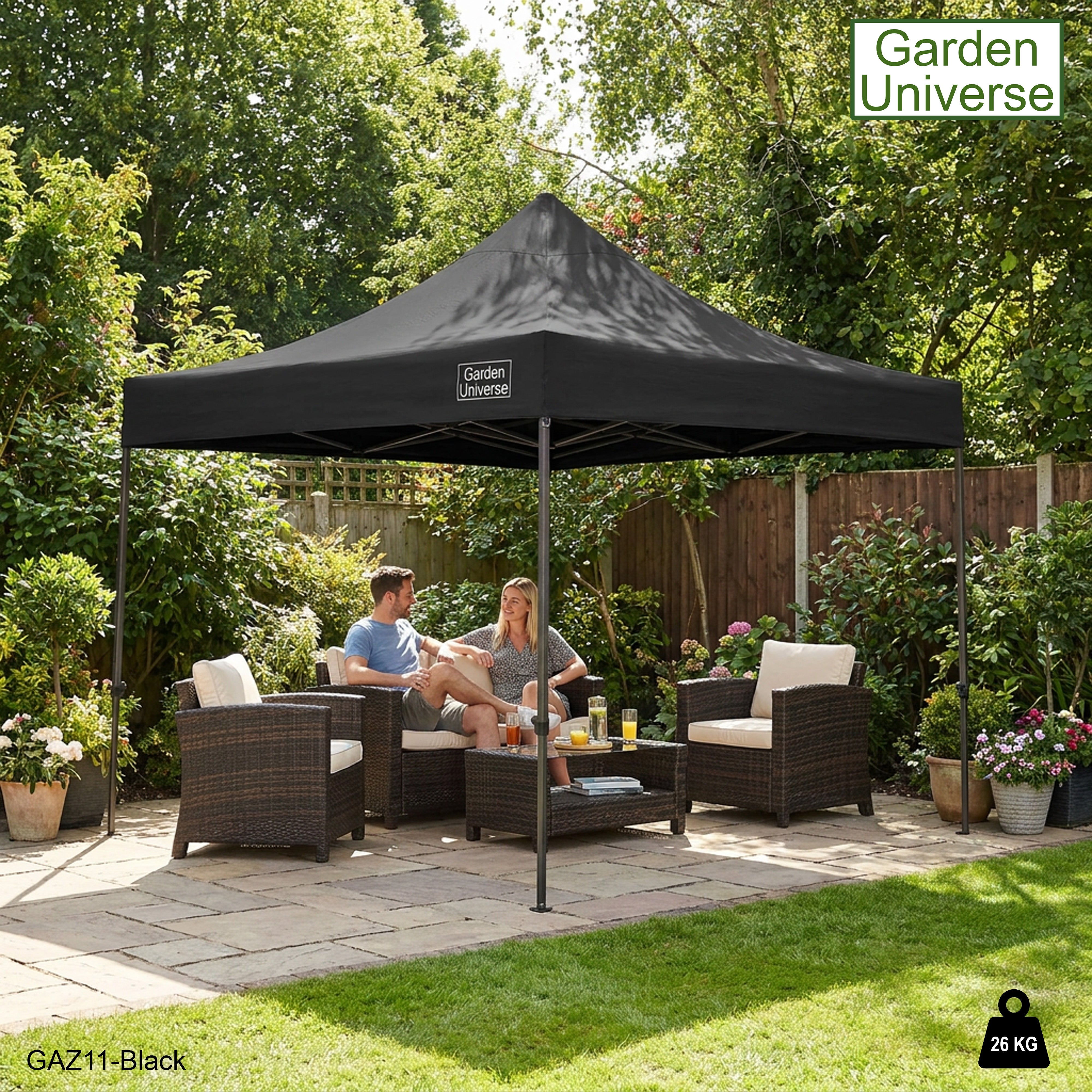 Gazebo 3m x 3m Commercial Grade Pop Up in Black with Heavy Duty Frame GAZ11-Black