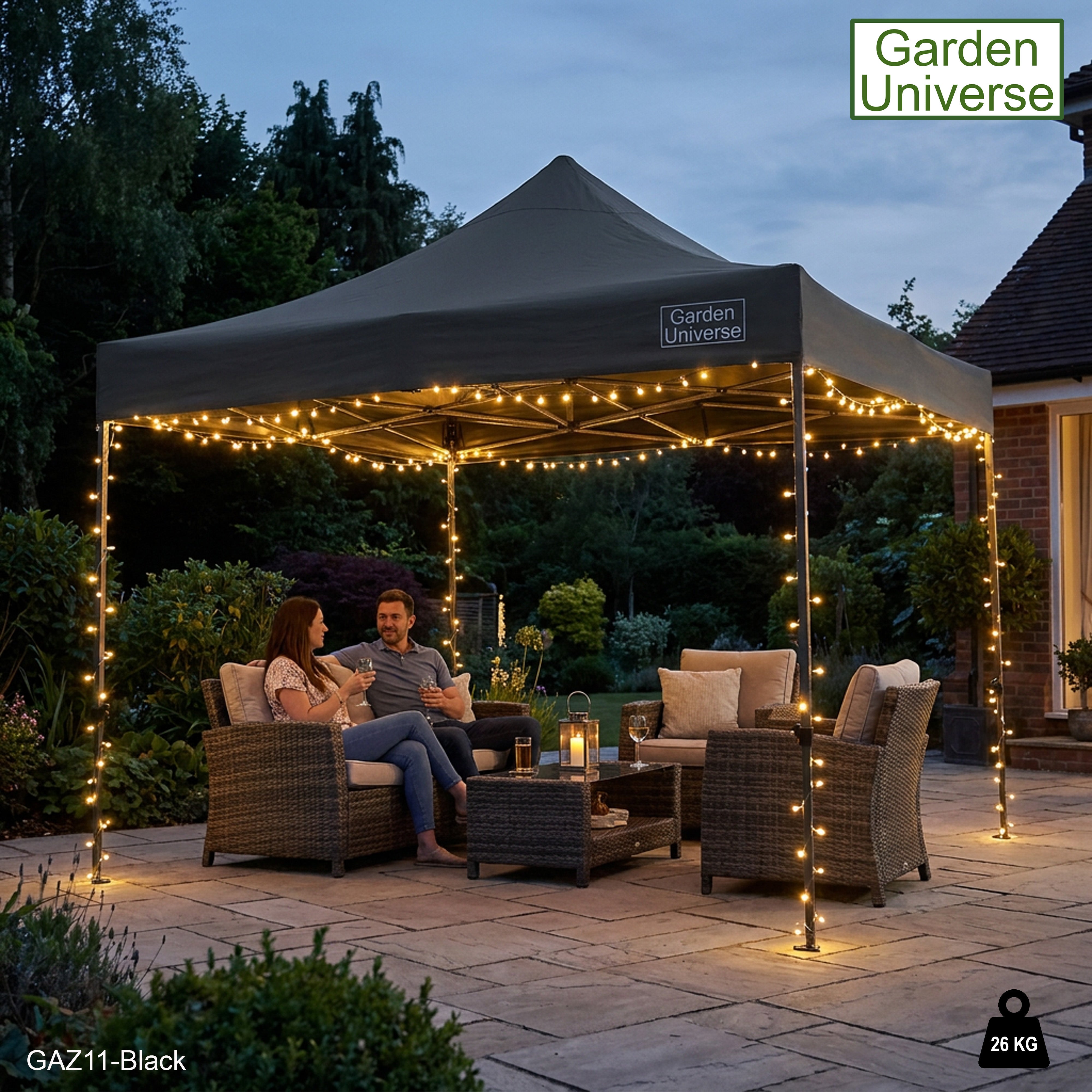 Gazebo 3m x 3m Commercial Grade Pop Up in Black with Heavy Duty Frame GAZ11-Black