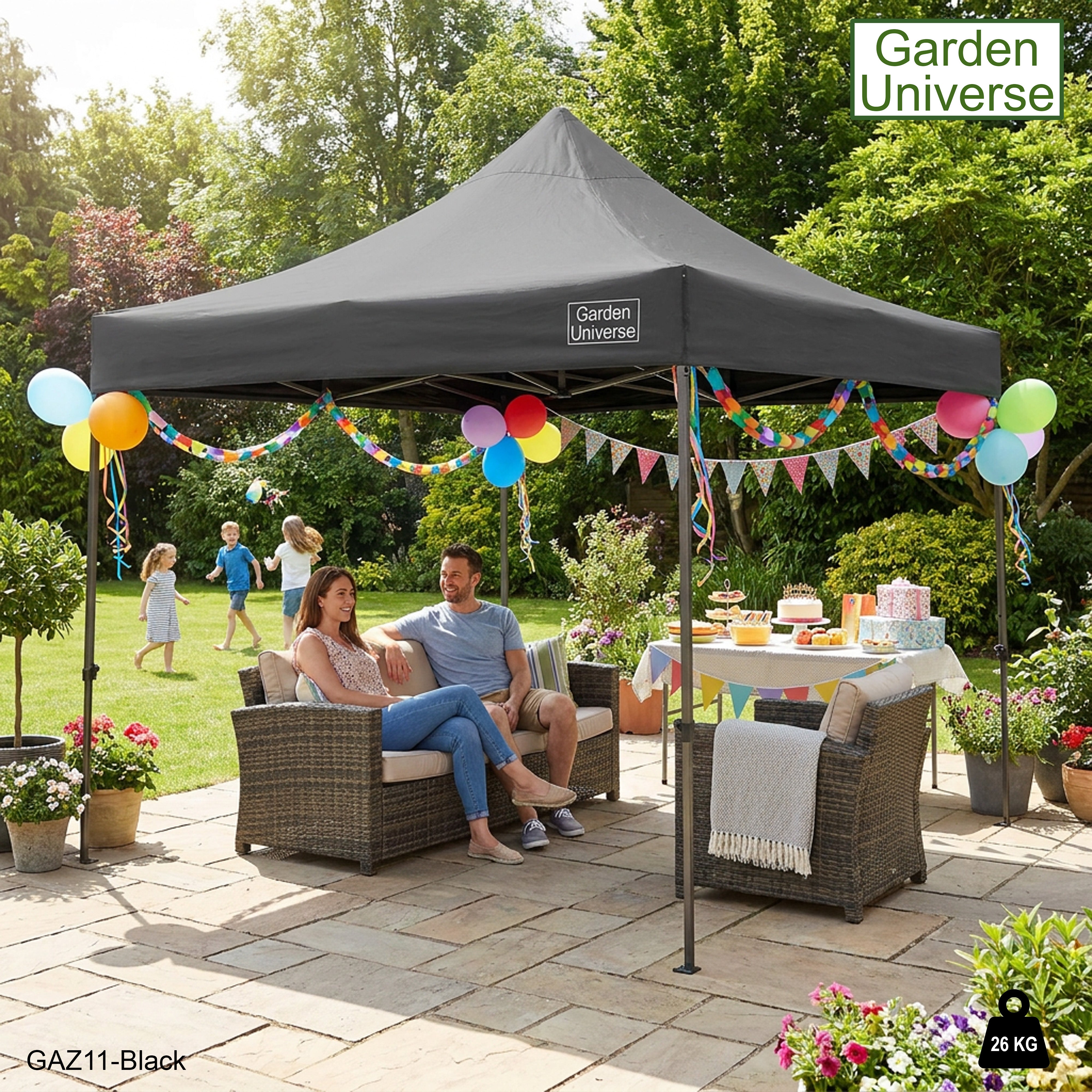 Gazebo 3m x 3m Commercial Grade Pop Up in Black with Heavy Duty Frame GAZ11-Black