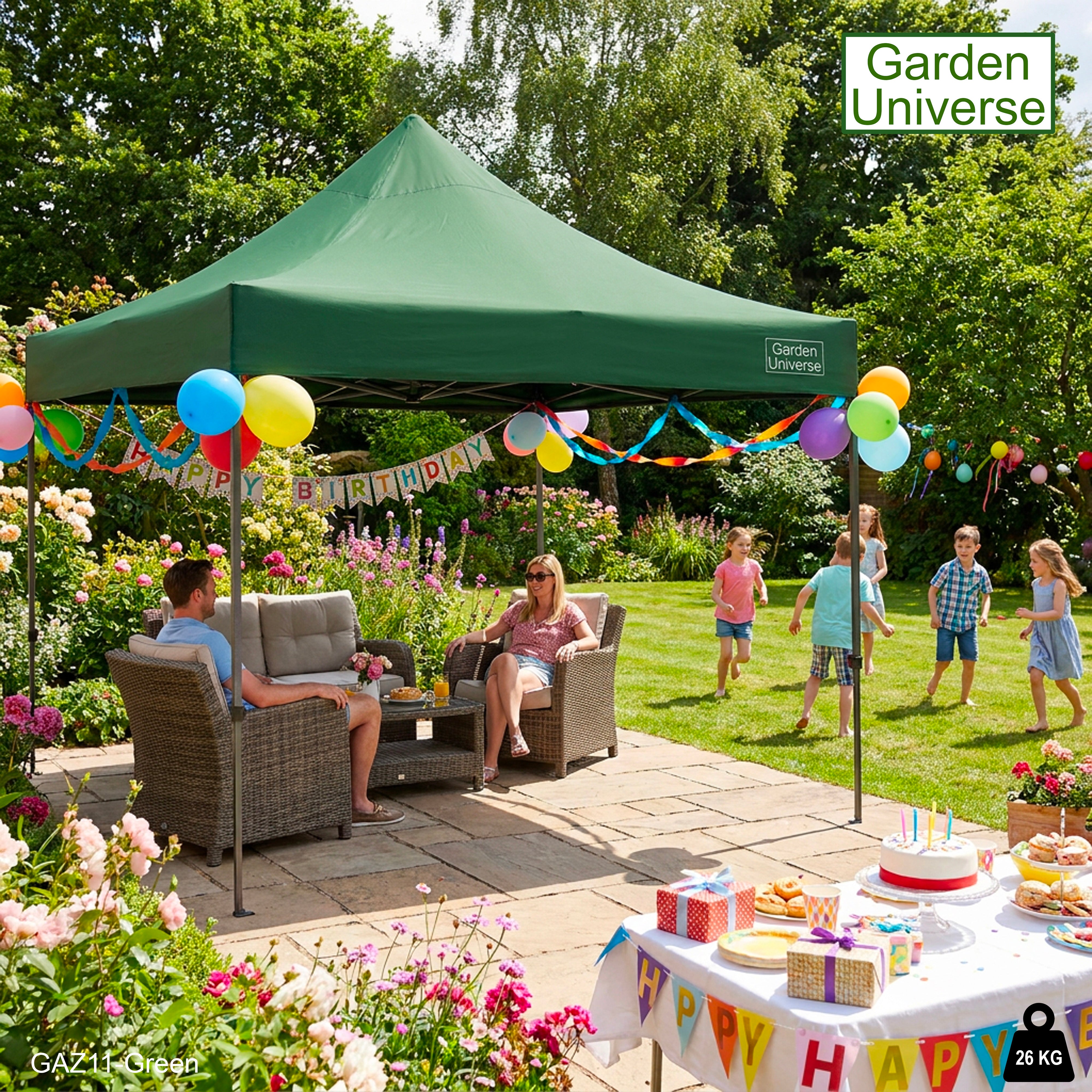 Gazebo 3m x 3m Commercial Grade Pop Up in Green with Heavy Duty Frame GAZ11-Green