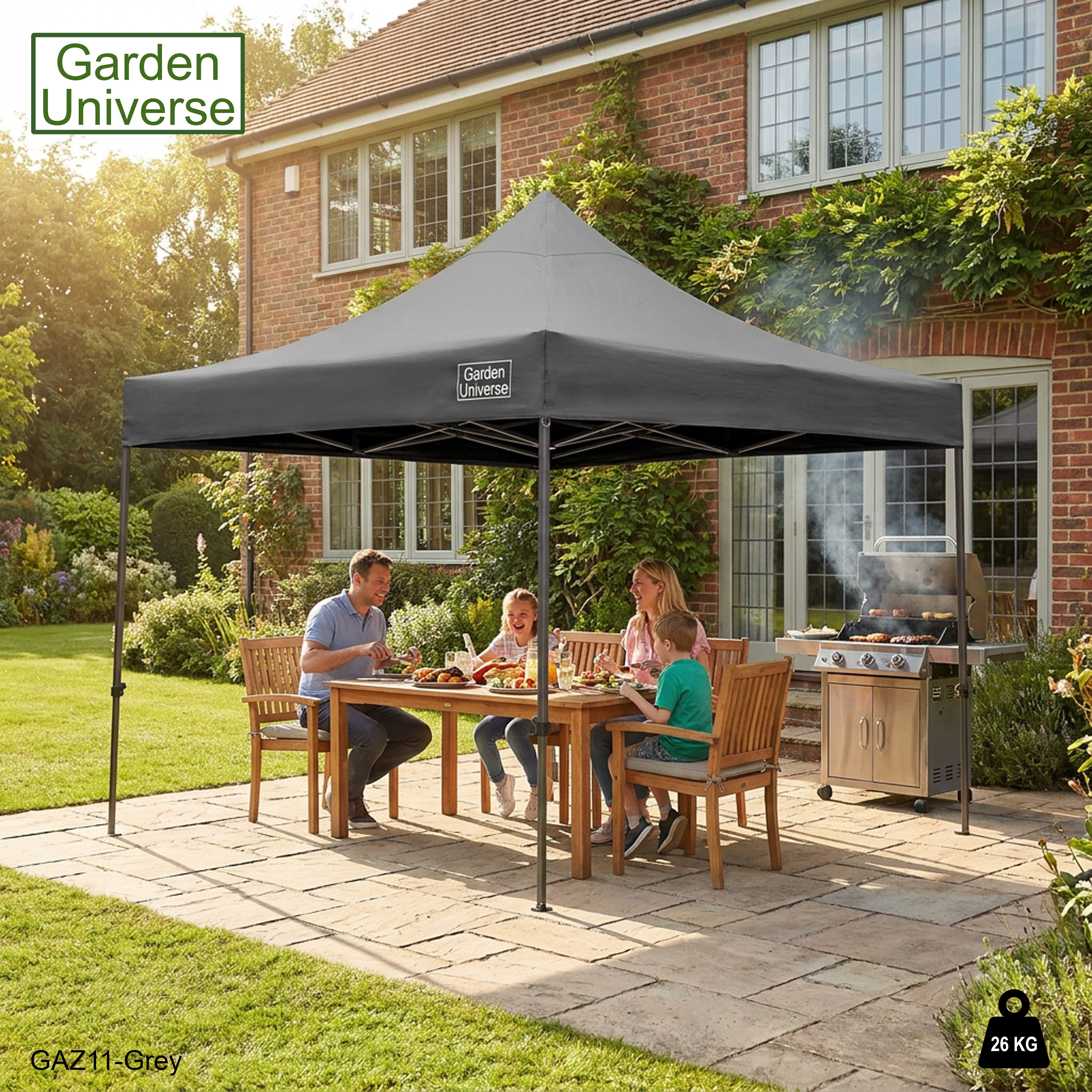 Gazebo 3m x 3m Commercial Grade Pop Up in Grey with Heavy Duty Frame GAZ11-Grey