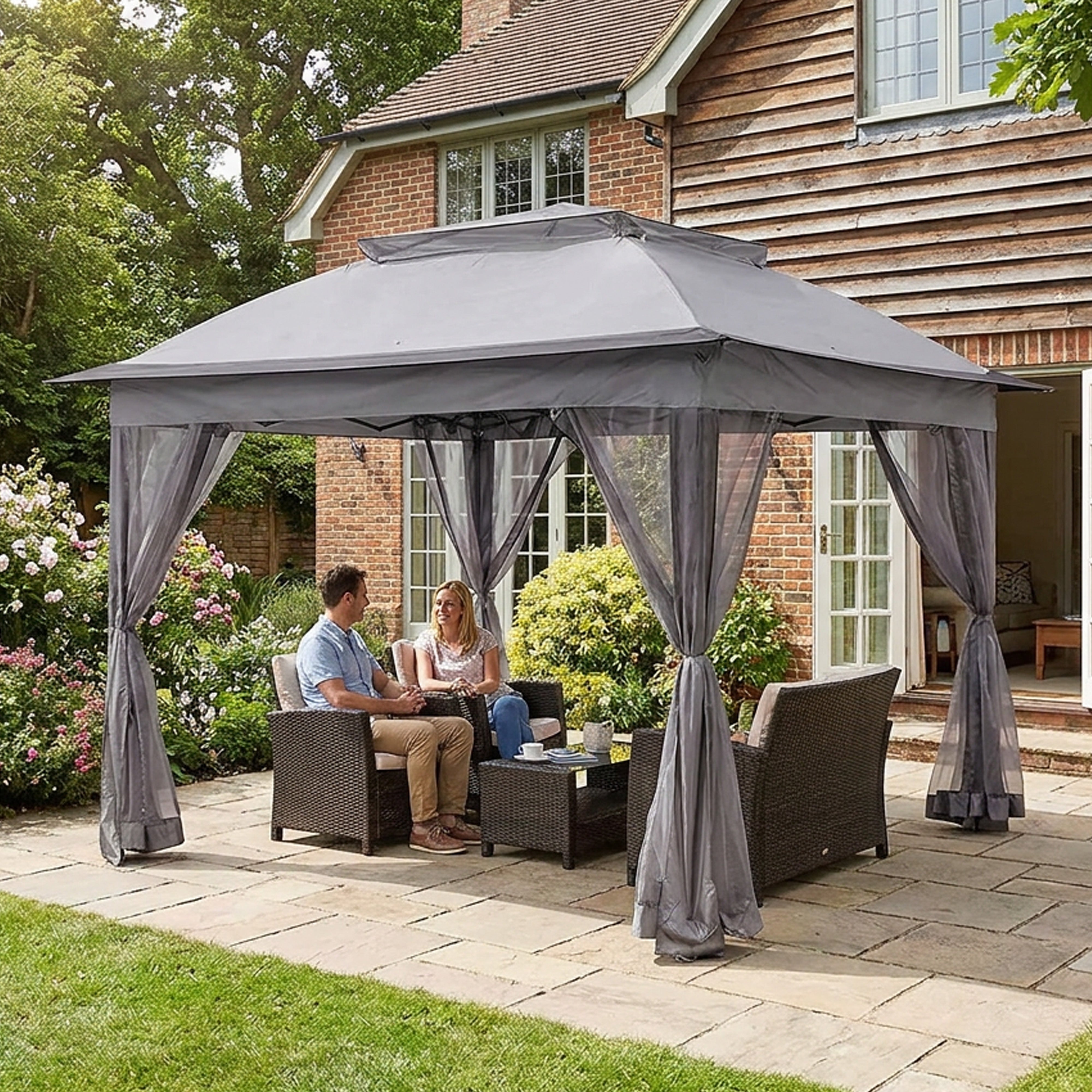 Garden Universe Gazebo with Pop-Up Frame 3.25 x 3.25m, Party Tent, Canopy, Pergola, Grey GAZ15-Grey