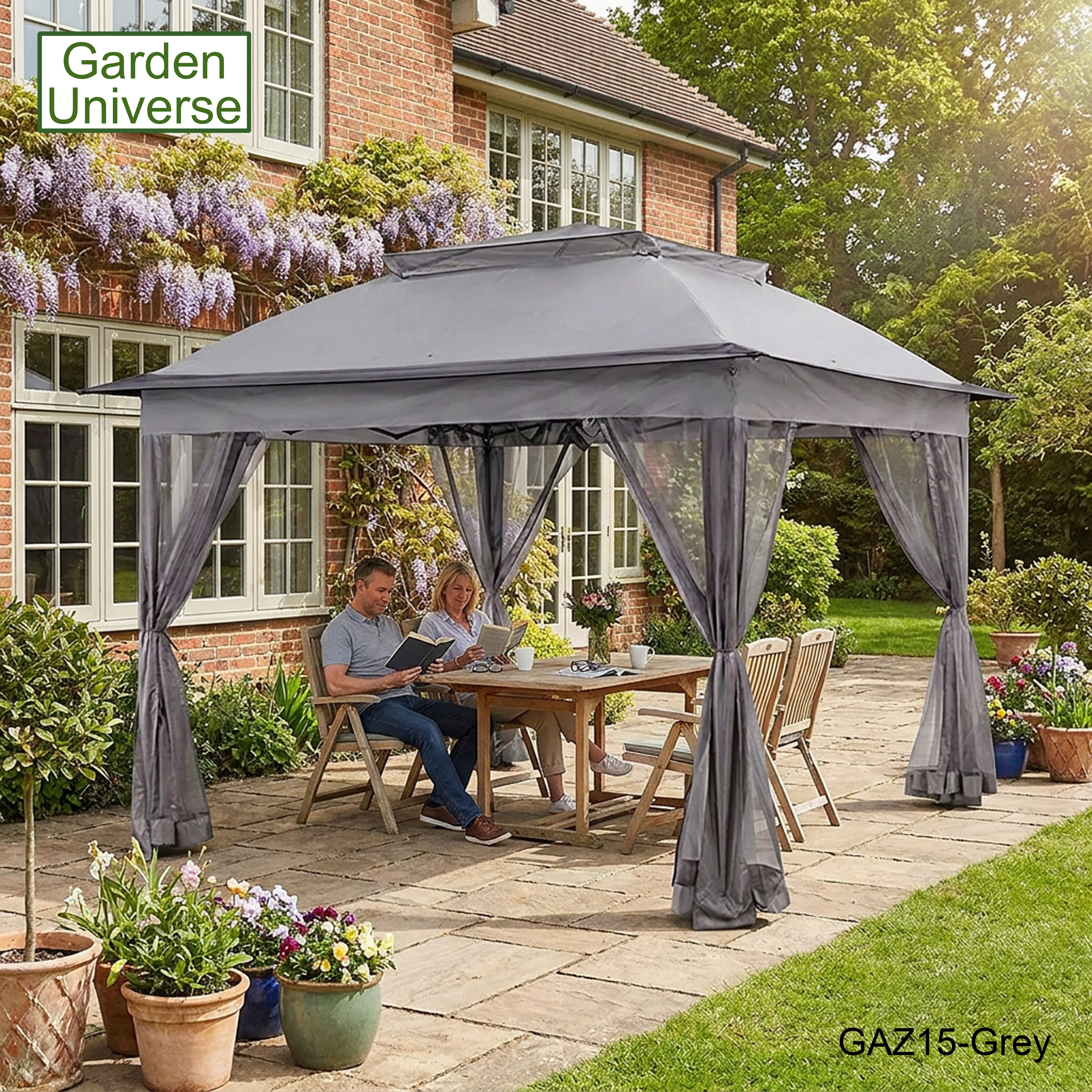 Garden Universe Gazebo with Pop-Up Frame 3.25 x 3.25m, Party Tent, Canopy, Pergola, Grey GAZ15-Grey