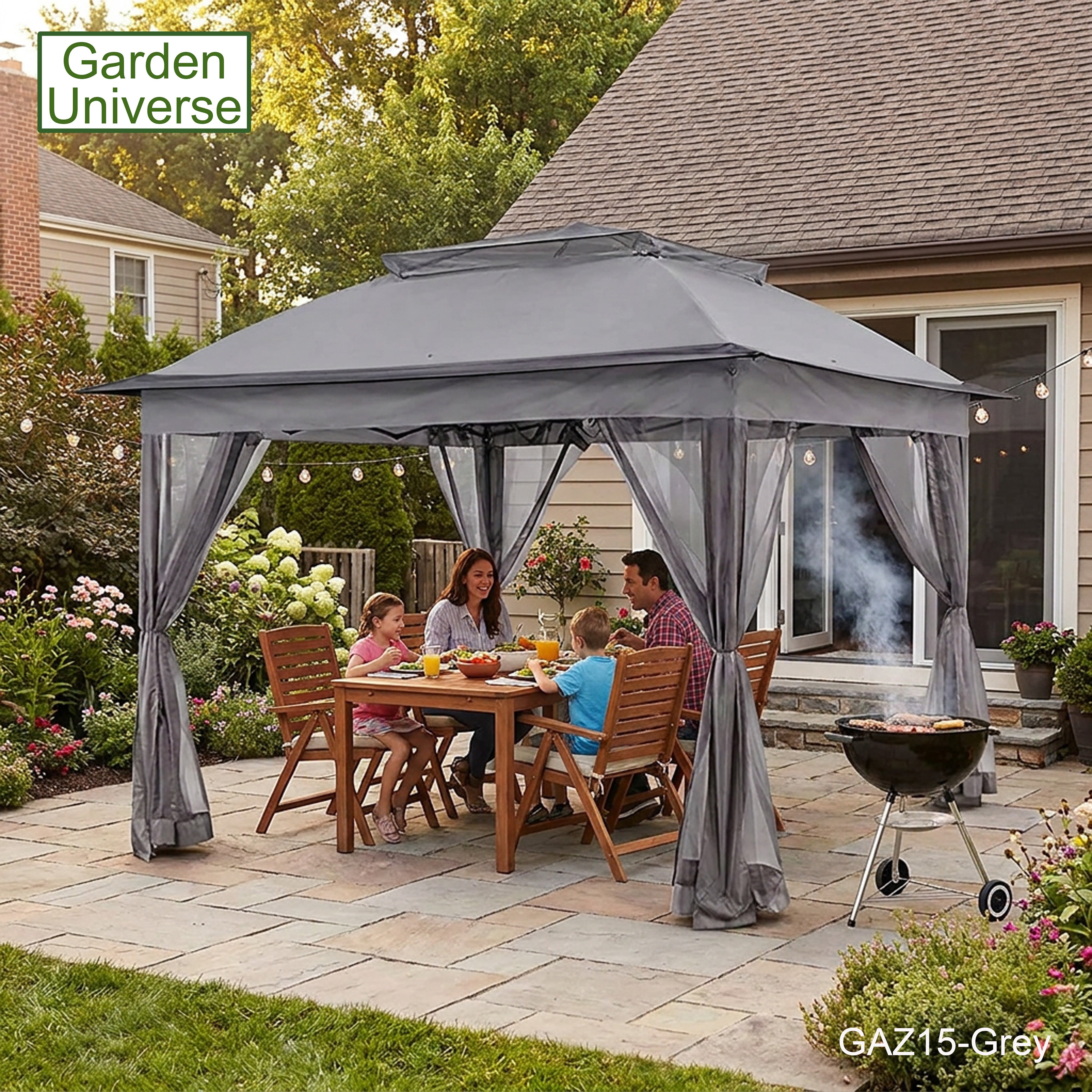 Garden Universe Gazebo with Pop-Up Frame 3.25 x 3.25m, Party Tent, Canopy, Pergola, Grey GAZ15-Grey