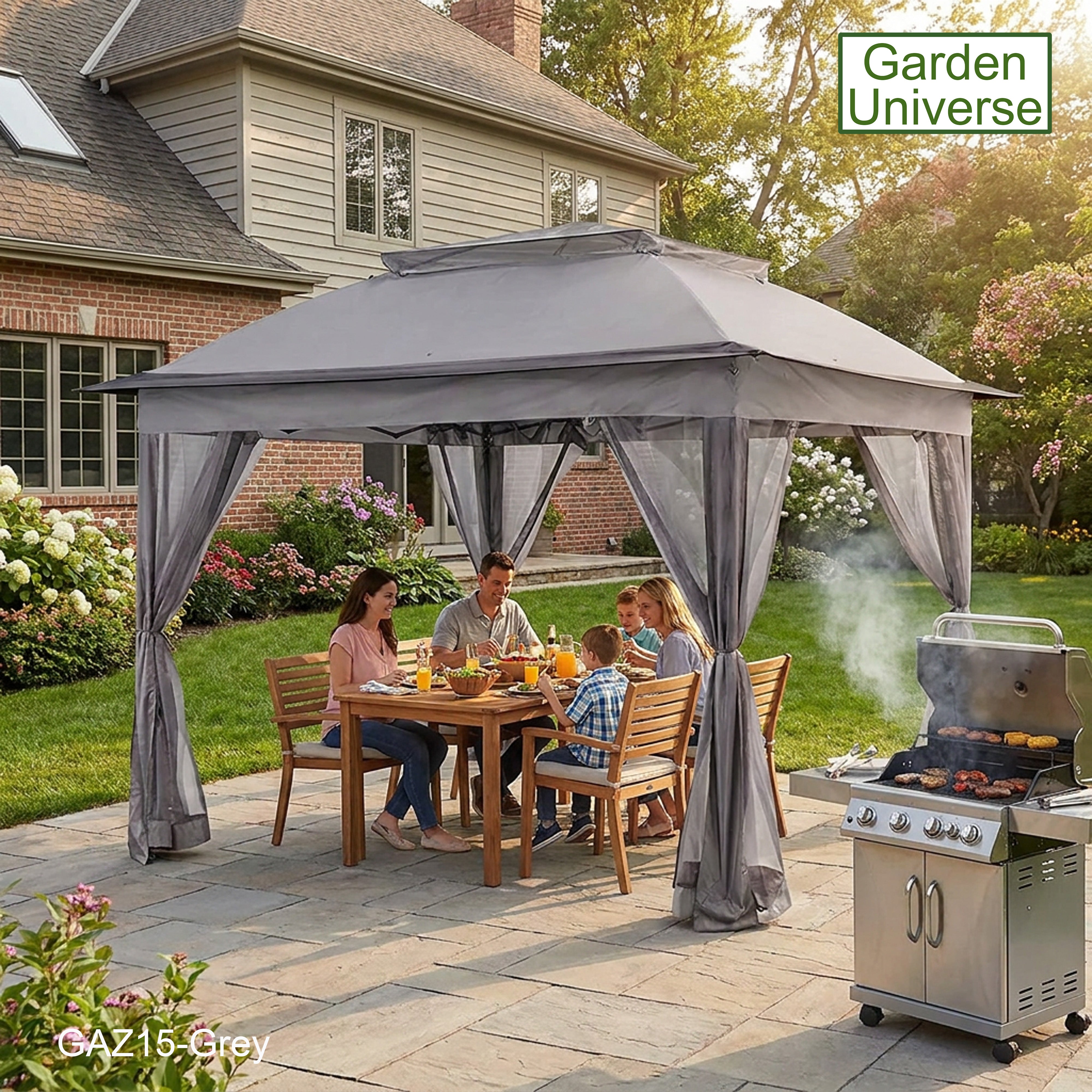 Garden Universe Gazebo with Pop-Up Frame 3.25 x 3.25m, Party Tent, Canopy, Pergola, Grey GAZ15-Grey