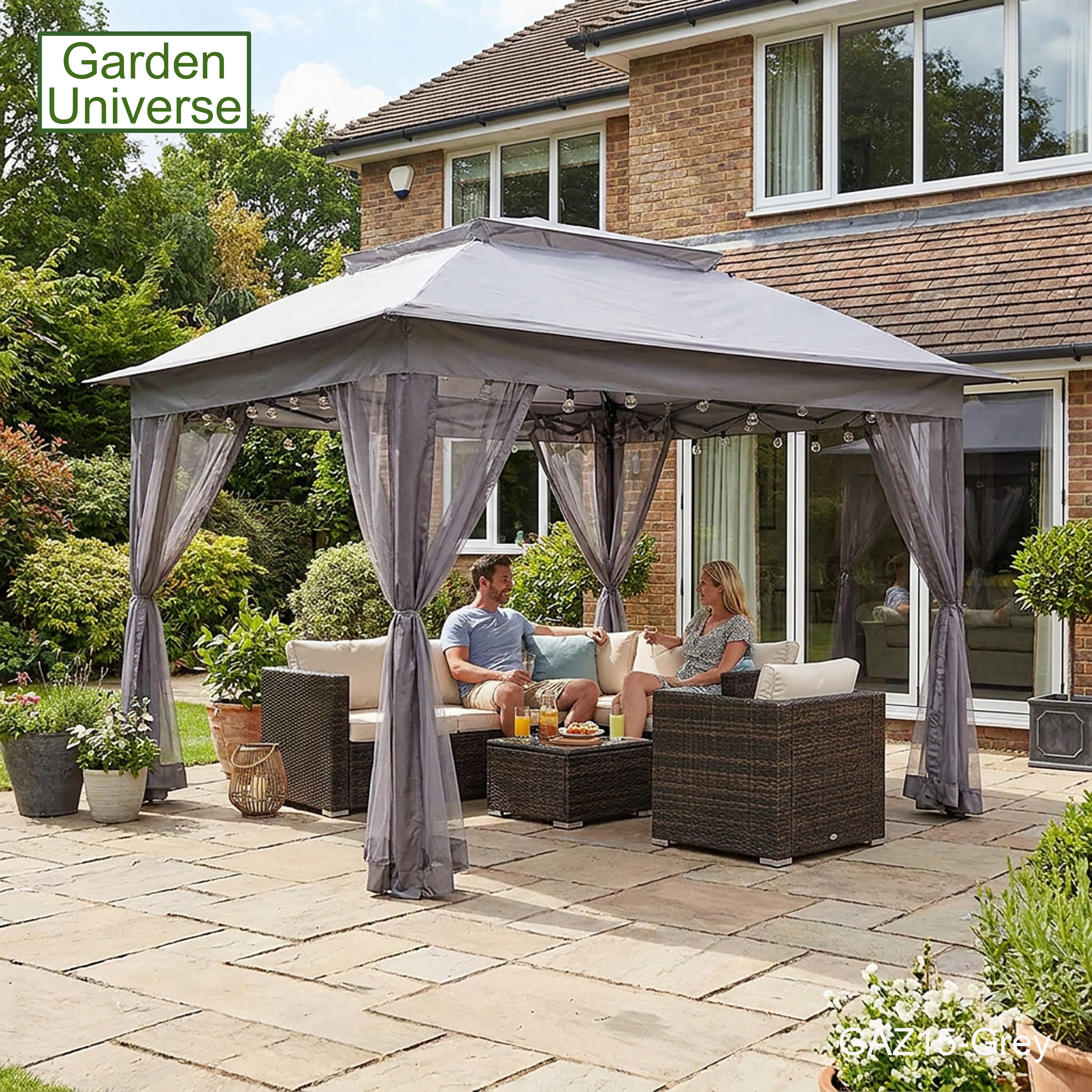 Garden Universe Gazebo with Pop-Up Frame 3.25 x 3.25m, Party Tent, Canopy, Pergola, Grey GAZ15-Grey