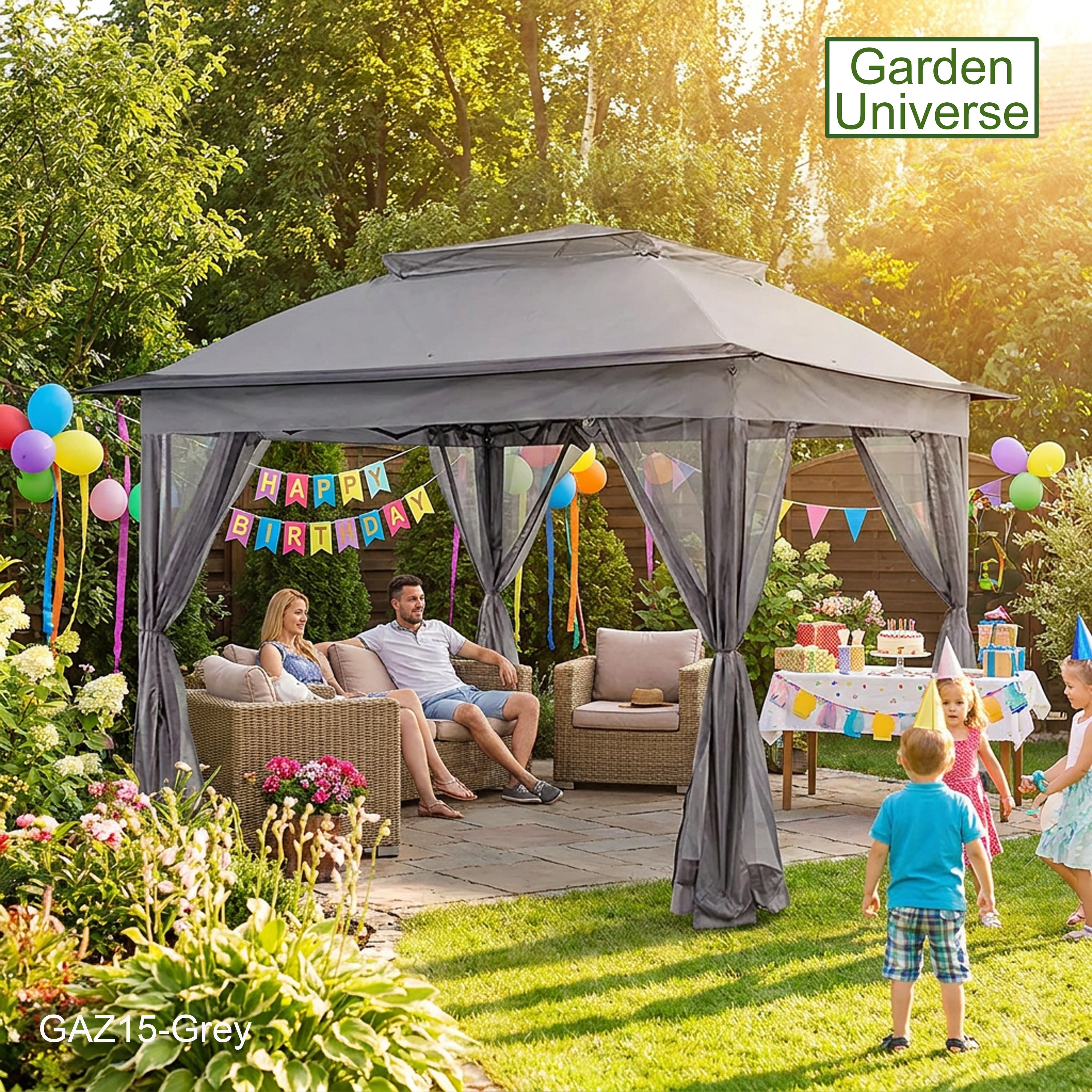 Garden Universe Gazebo with Pop-Up Frame 3.25 x 3.25m, Party Tent, Canopy, Pergola, Grey GAZ15-Grey