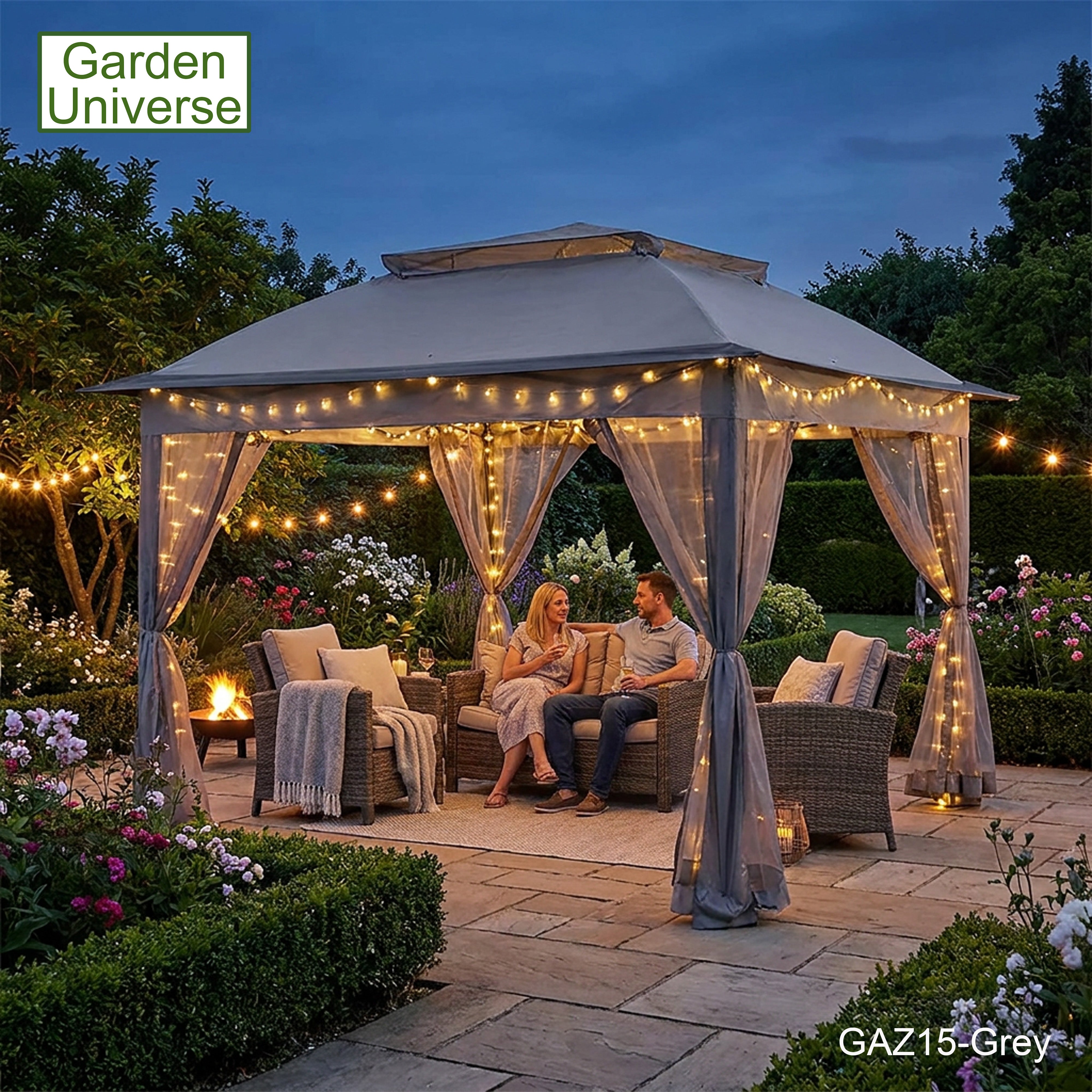 Garden Universe Gazebo with Pop-Up Frame 3.25 x 3.25m, Party Tent, Canopy, Pergola, Grey GAZ15-Grey