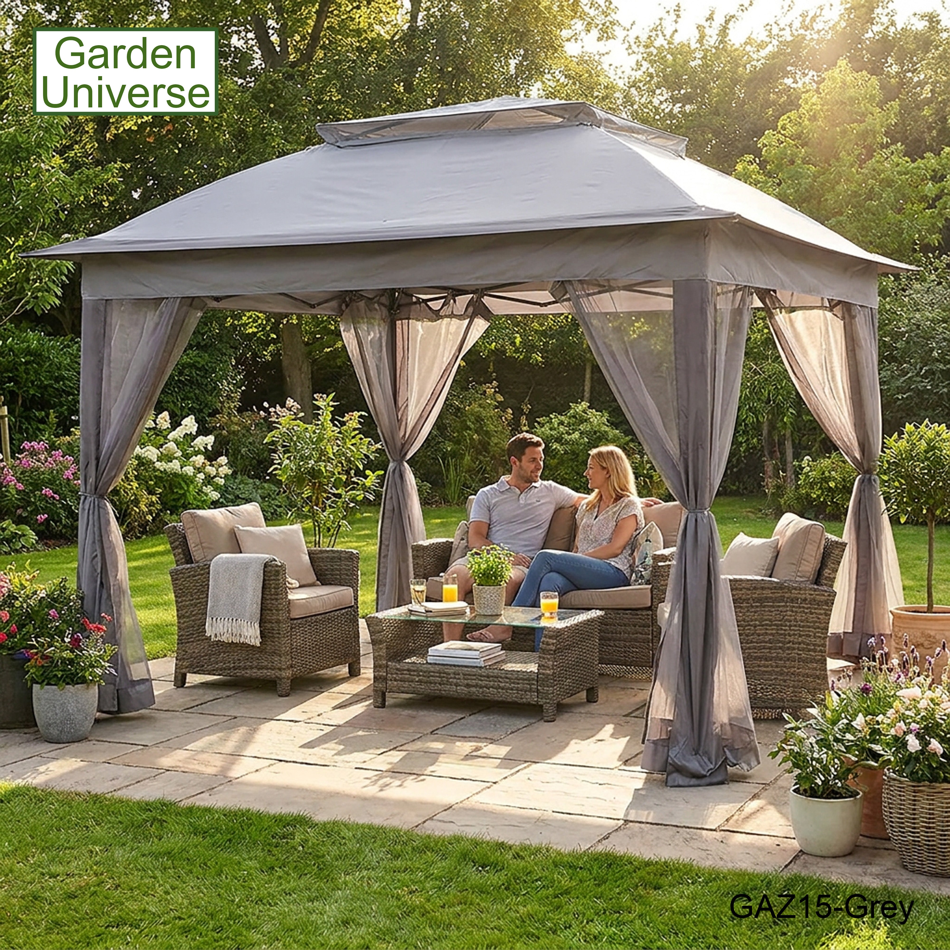 Garden Universe Gazebo with Pop-Up Frame 3.25 x 3.25m, Party Tent, Canopy, Pergola, Grey GAZ15-Grey