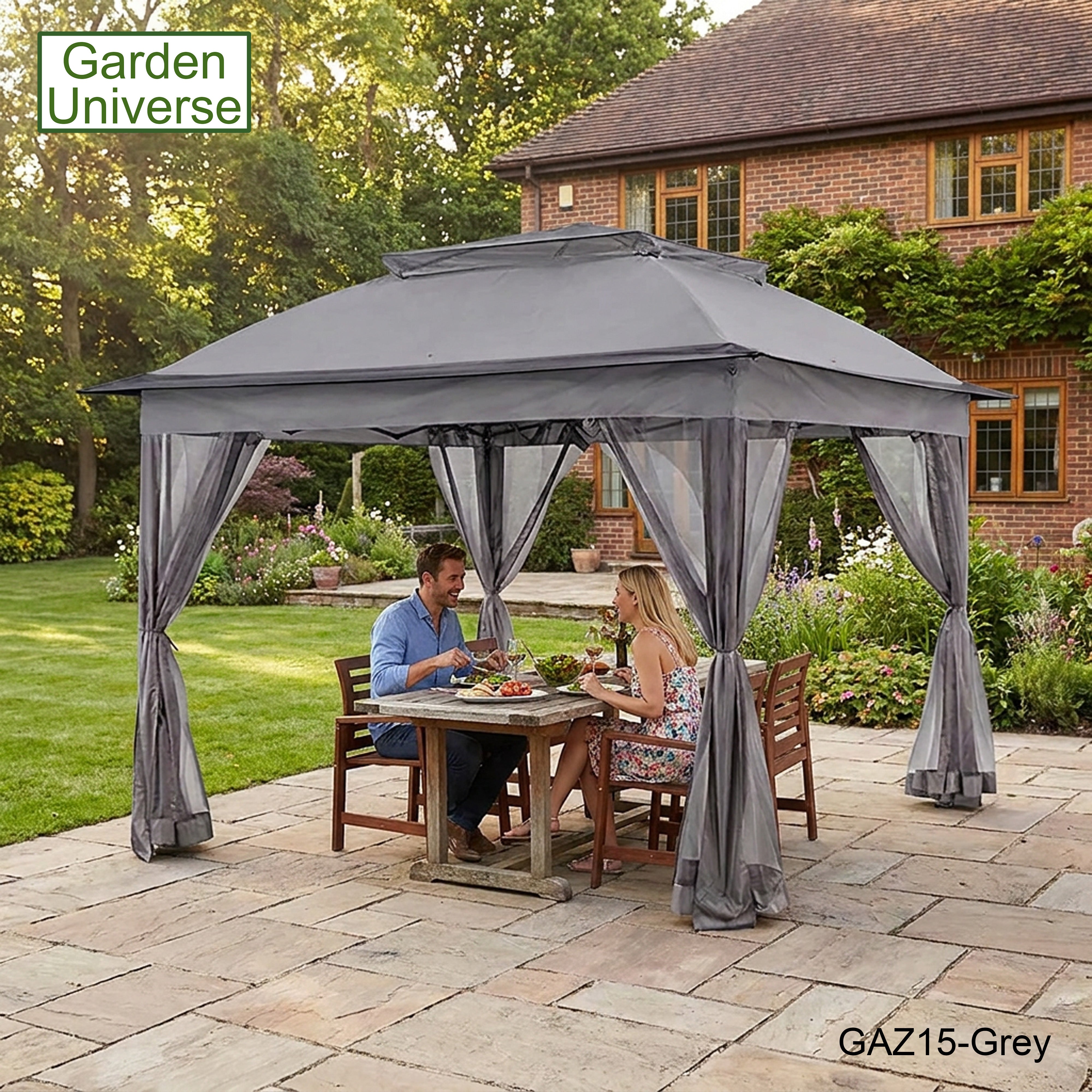 Garden Universe Gazebo with Pop-Up Frame 3.25 x 3.25m, Party Tent, Canopy, Pergola, Grey GAZ15-Grey