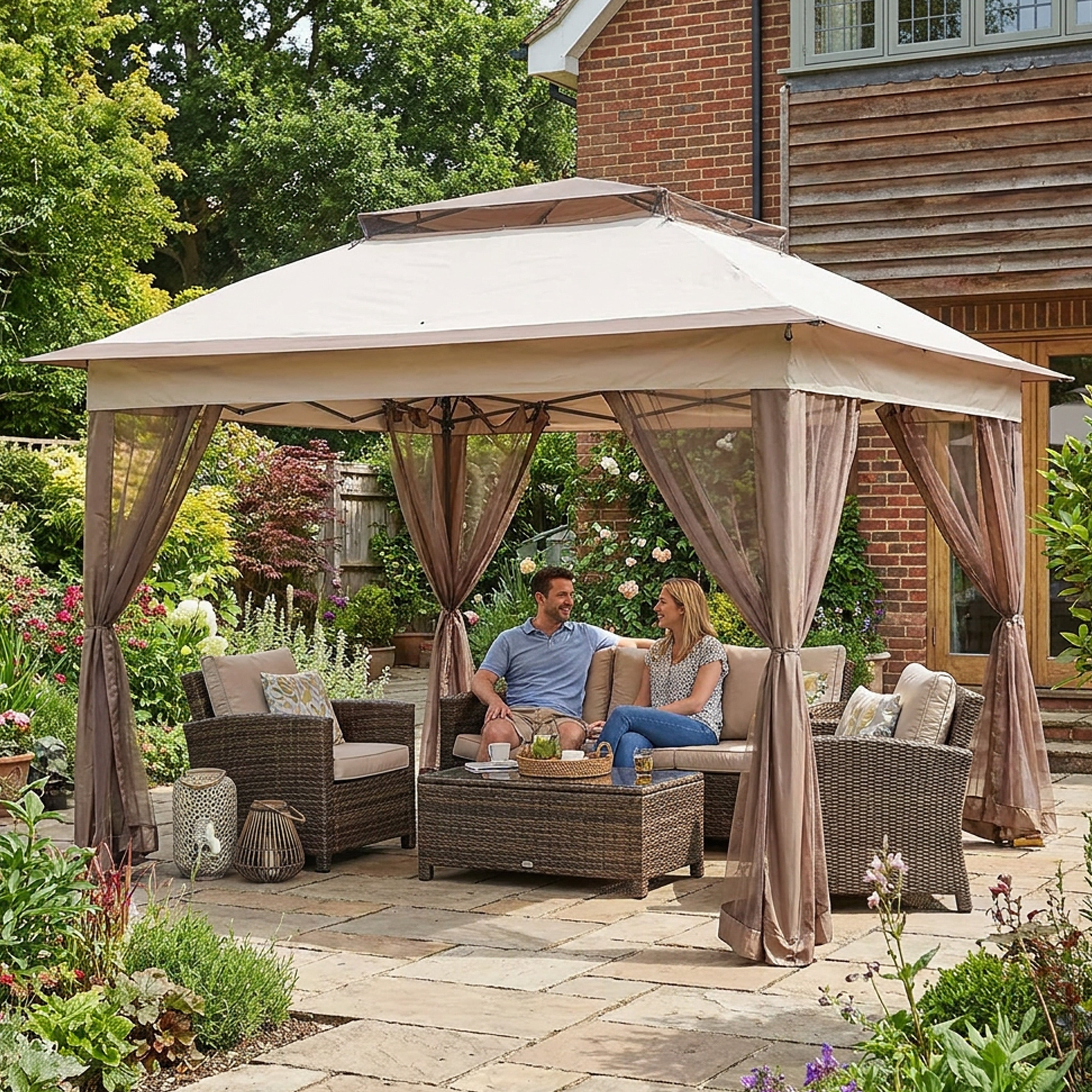 Garden Universe Gazebo with Pop-Up Frame 3.25 x 3.25m, Party Tent, Canopy, Pergola, Kaki GAZ15-Kaki
