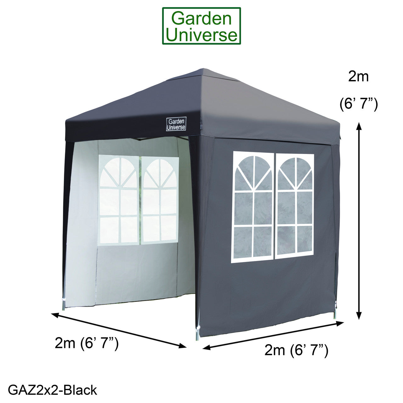 Gazebo 2m x 2m Pop Up in Black with Heavy Duty Frame GAZ2x2-Black