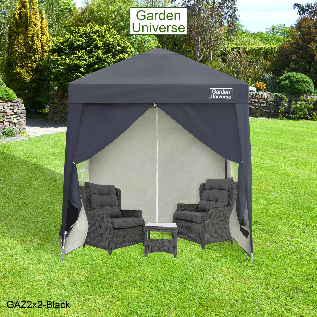 Gazebo 2m x 2m Pop Up in Black with Heavy Duty Frame GAZ2x2-Black