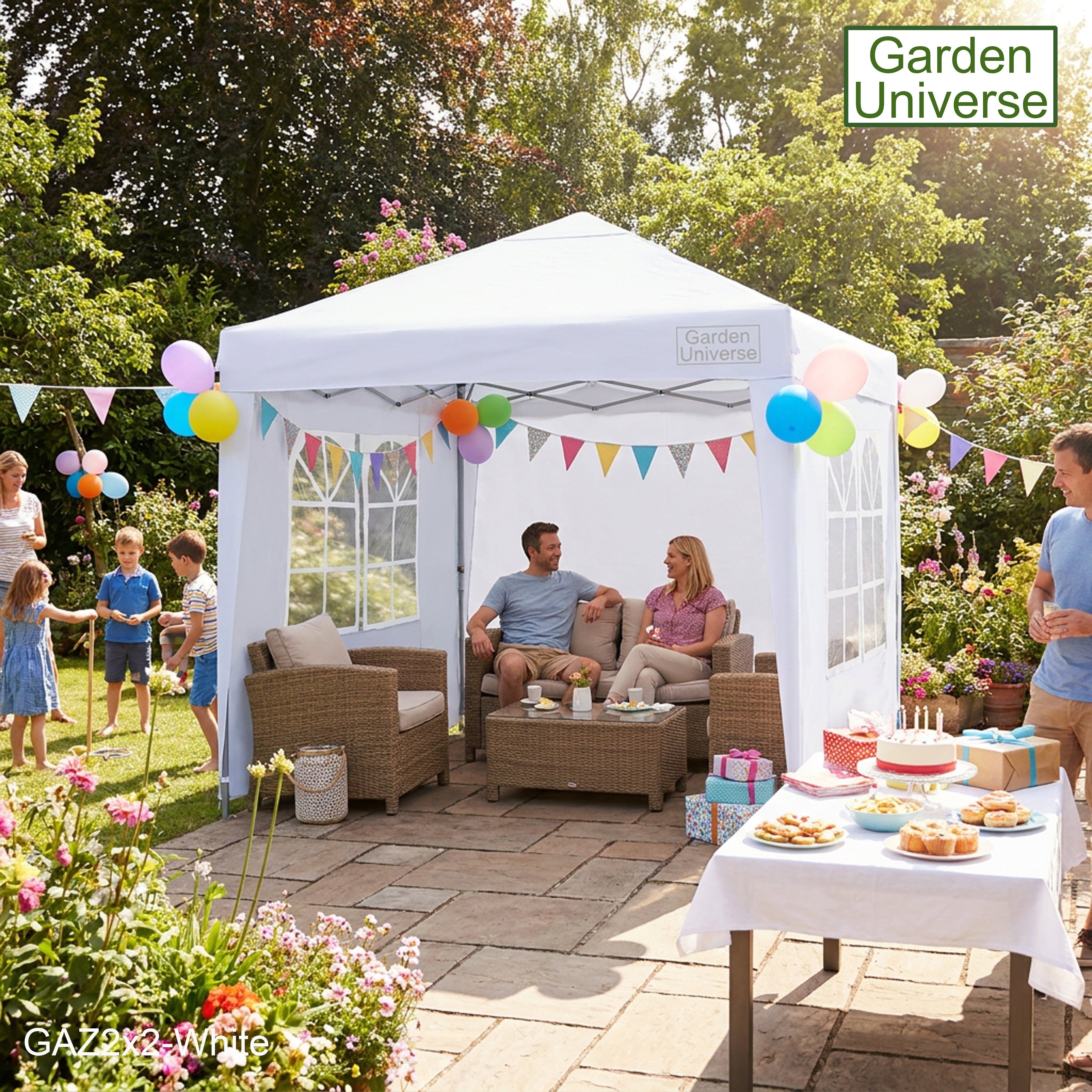 Gazebo 2m x 2m Pop Up in White with Heavy Duty Frame GAZ2x2-White
