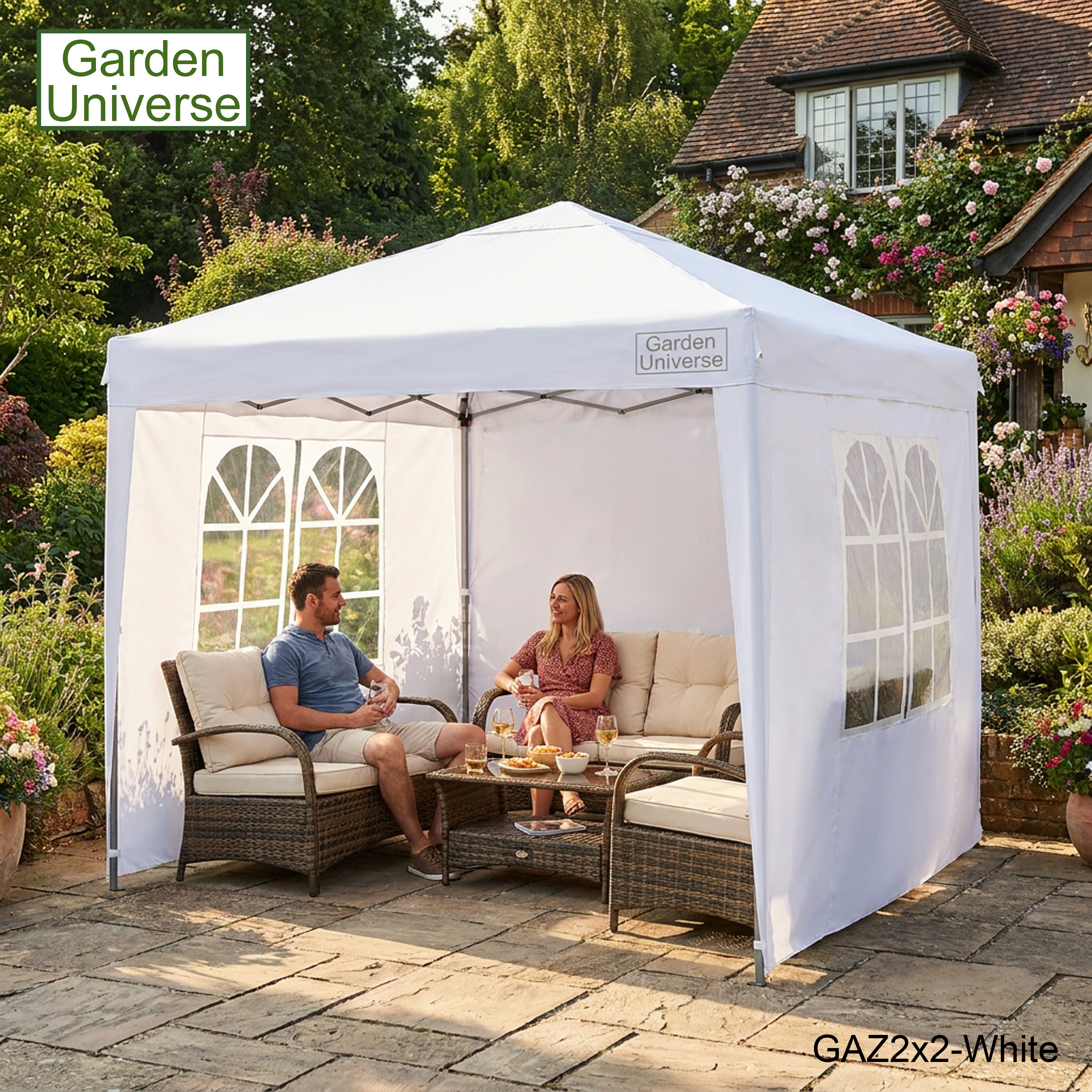 Gazebo 2m x 2m Pop Up in White with Heavy Duty Frame GAZ2x2-White