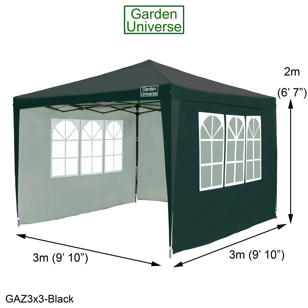 Gazebo 3m x 3m Pop Up in Black with Heavy Duty Frame GAZ3x3-Black