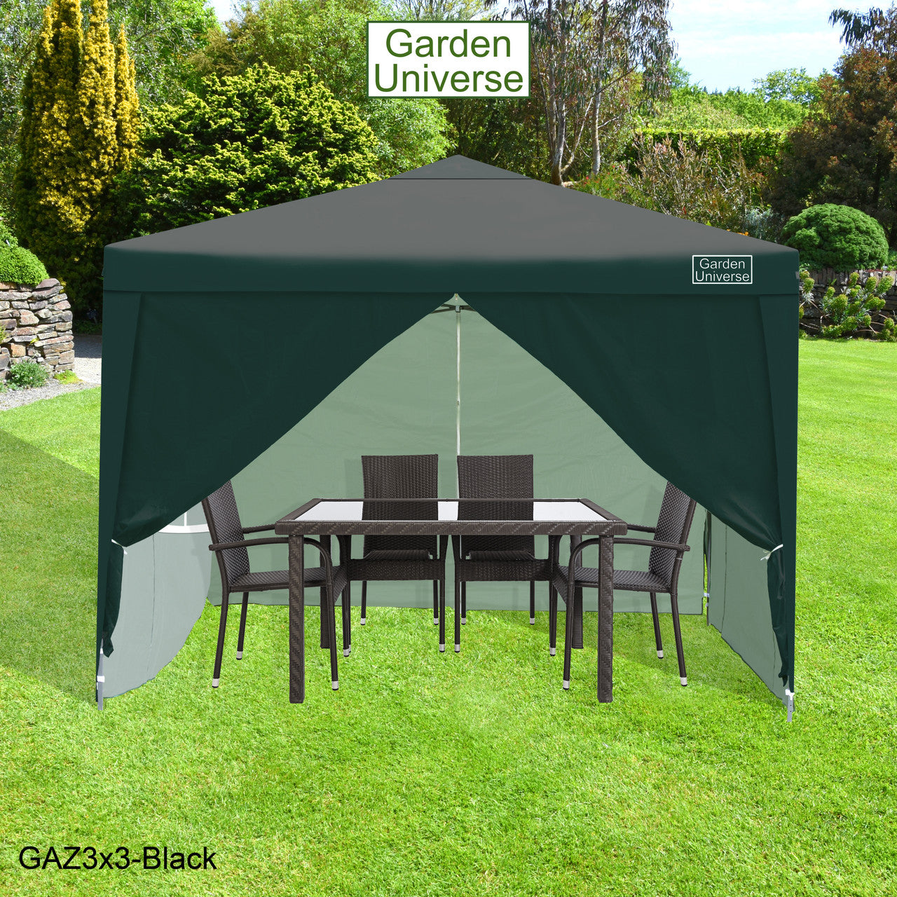 Gazebo 3m x 3m Pop Up in Black with Heavy Duty Frame GAZ3x3-Black