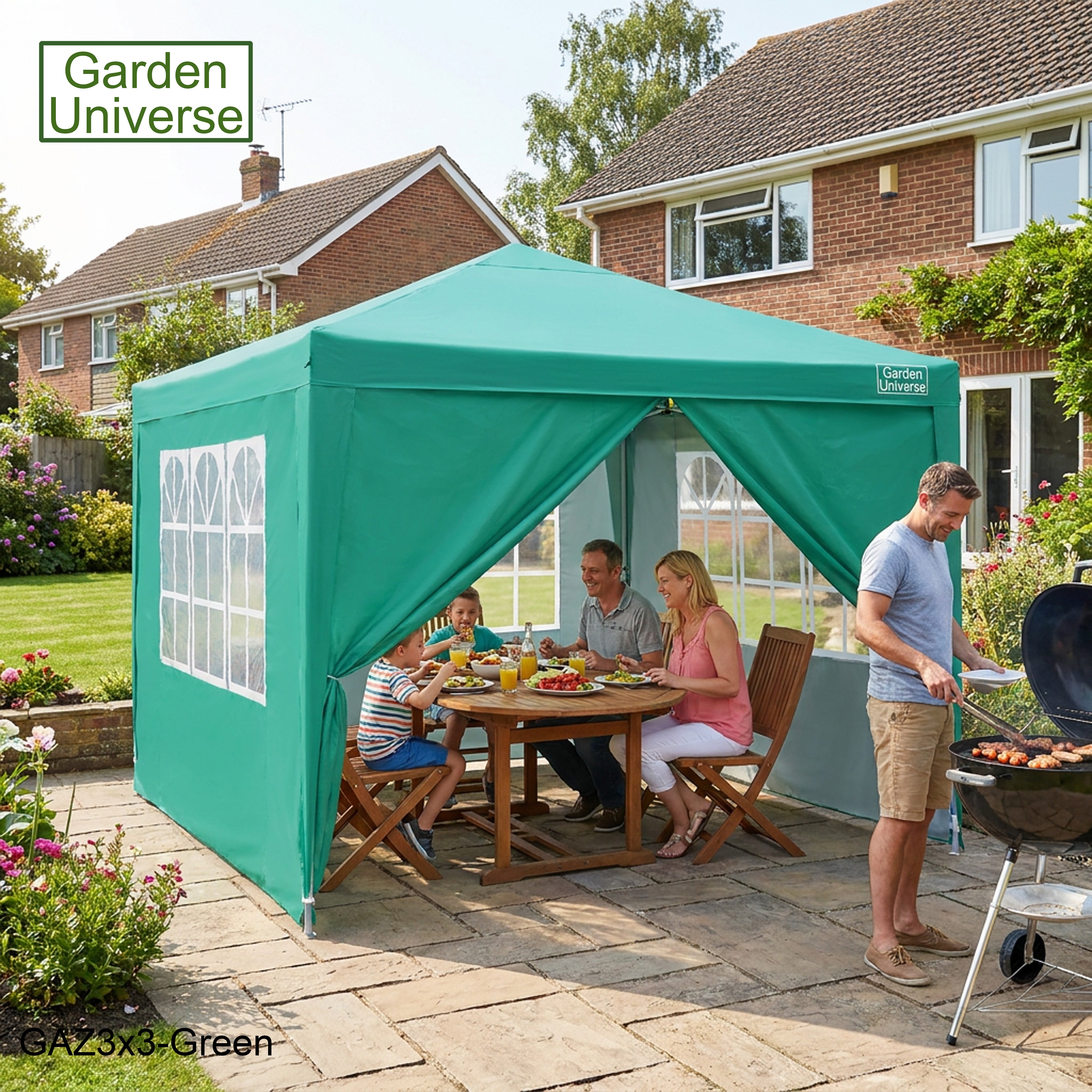 Gazebo 3m x 3m Pop Up in Green with Heavy Duty Frame GAZ3x3-Green