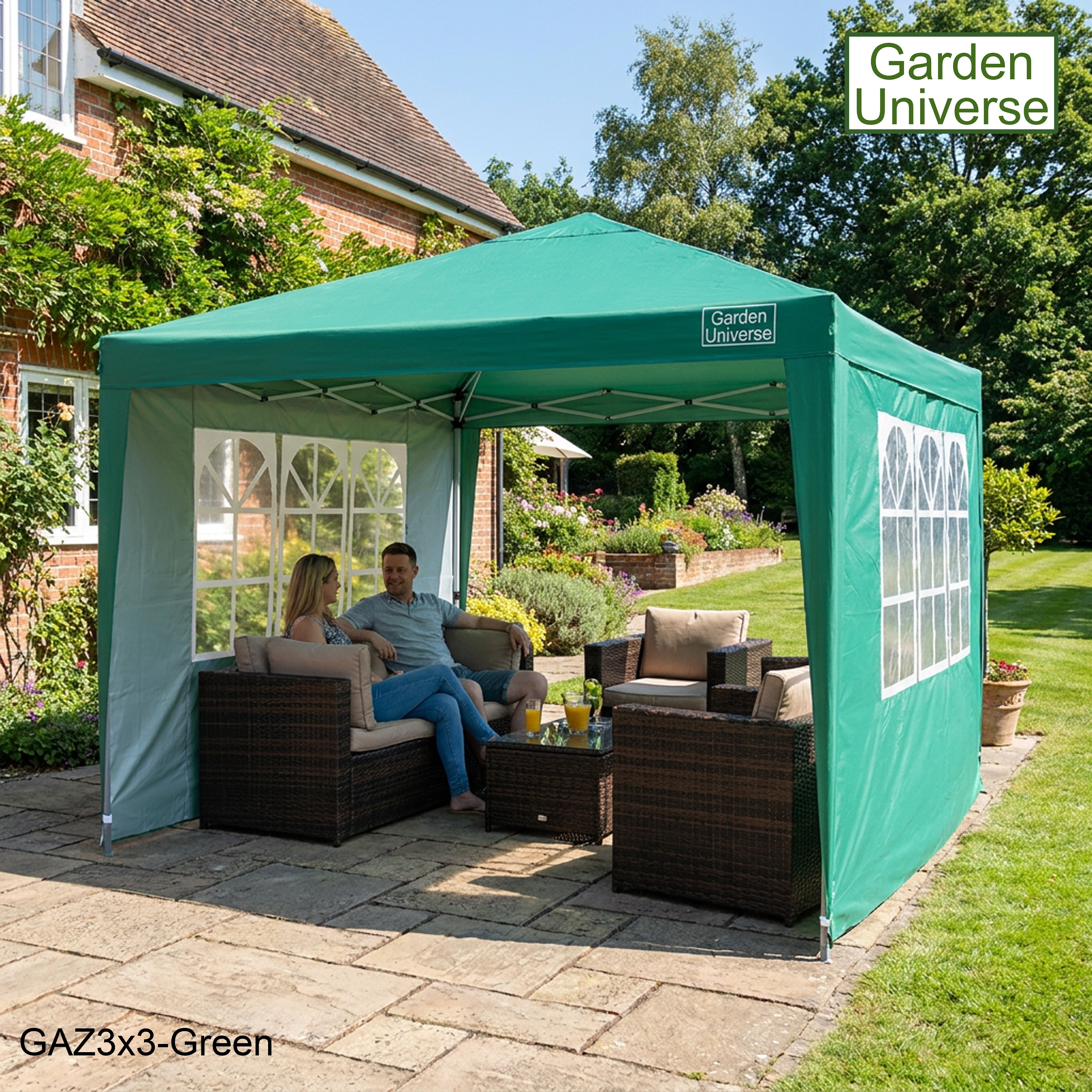 Gazebo 3m x 3m Pop Up in Green with Heavy Duty Frame GAZ3x3-Green