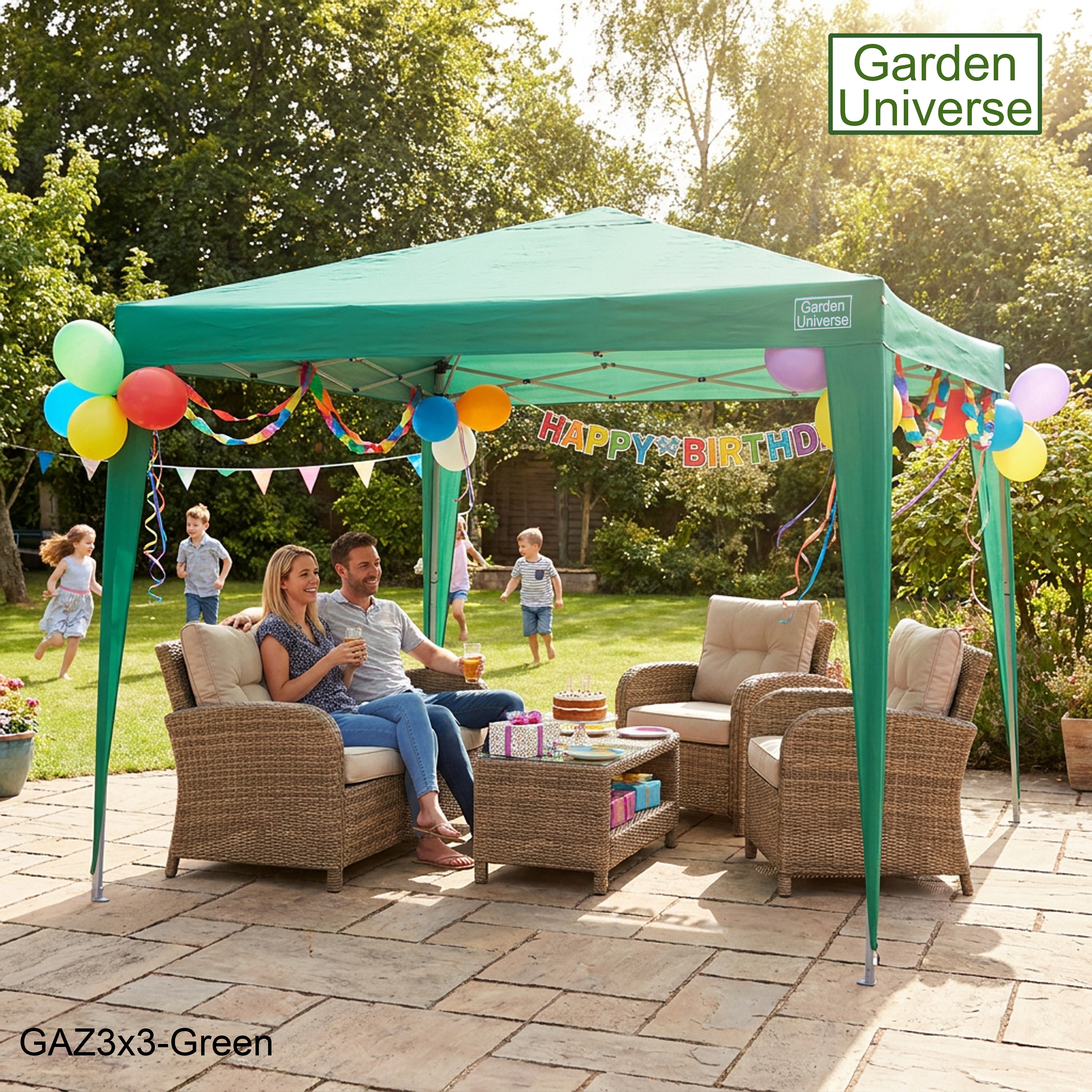 Gazebo 3m x 3m Pop Up in Green with Heavy Duty Frame GAZ3x3-Green