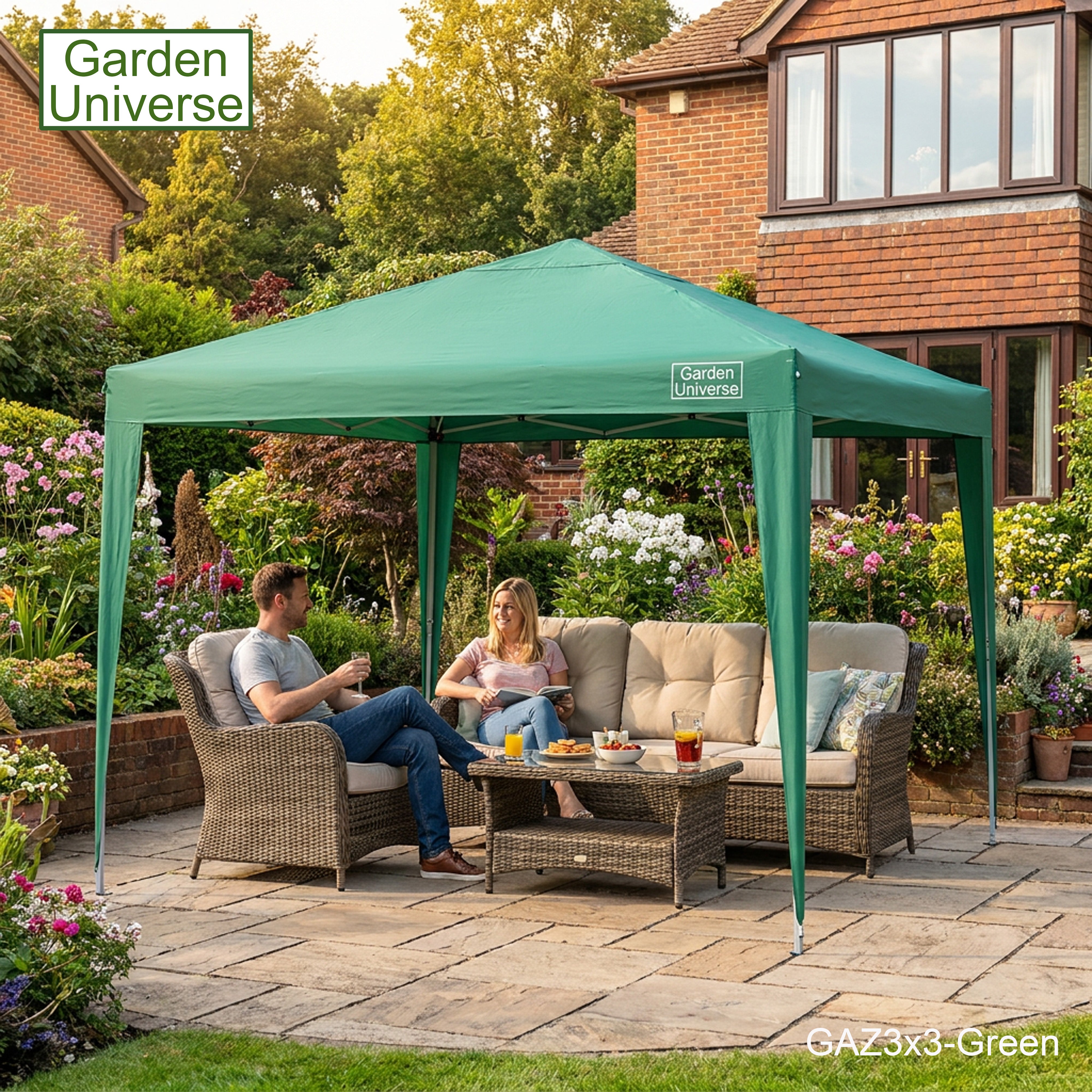 Gazebo 3m x 3m Pop Up in Green with Heavy Duty Frame GAZ3x3-Green
