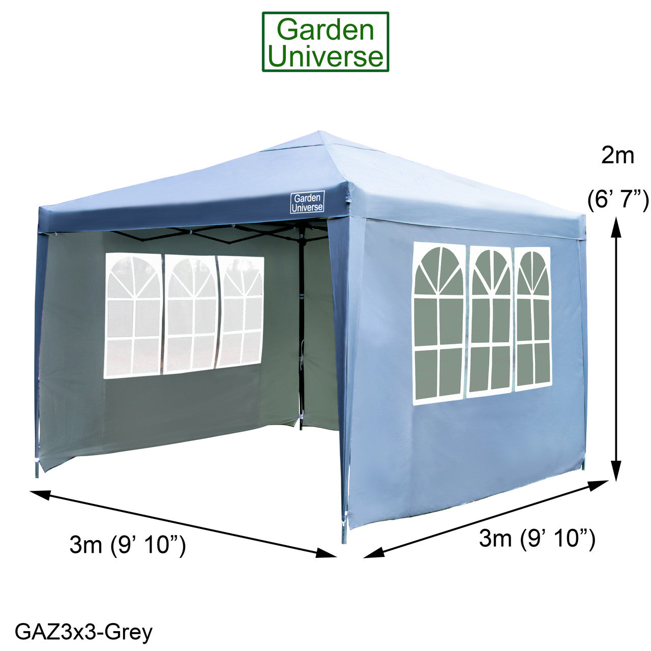 Gazebo 3m x 3m Pop Up in Grey with Heavy Duty Frame GAZ3x3-Grey