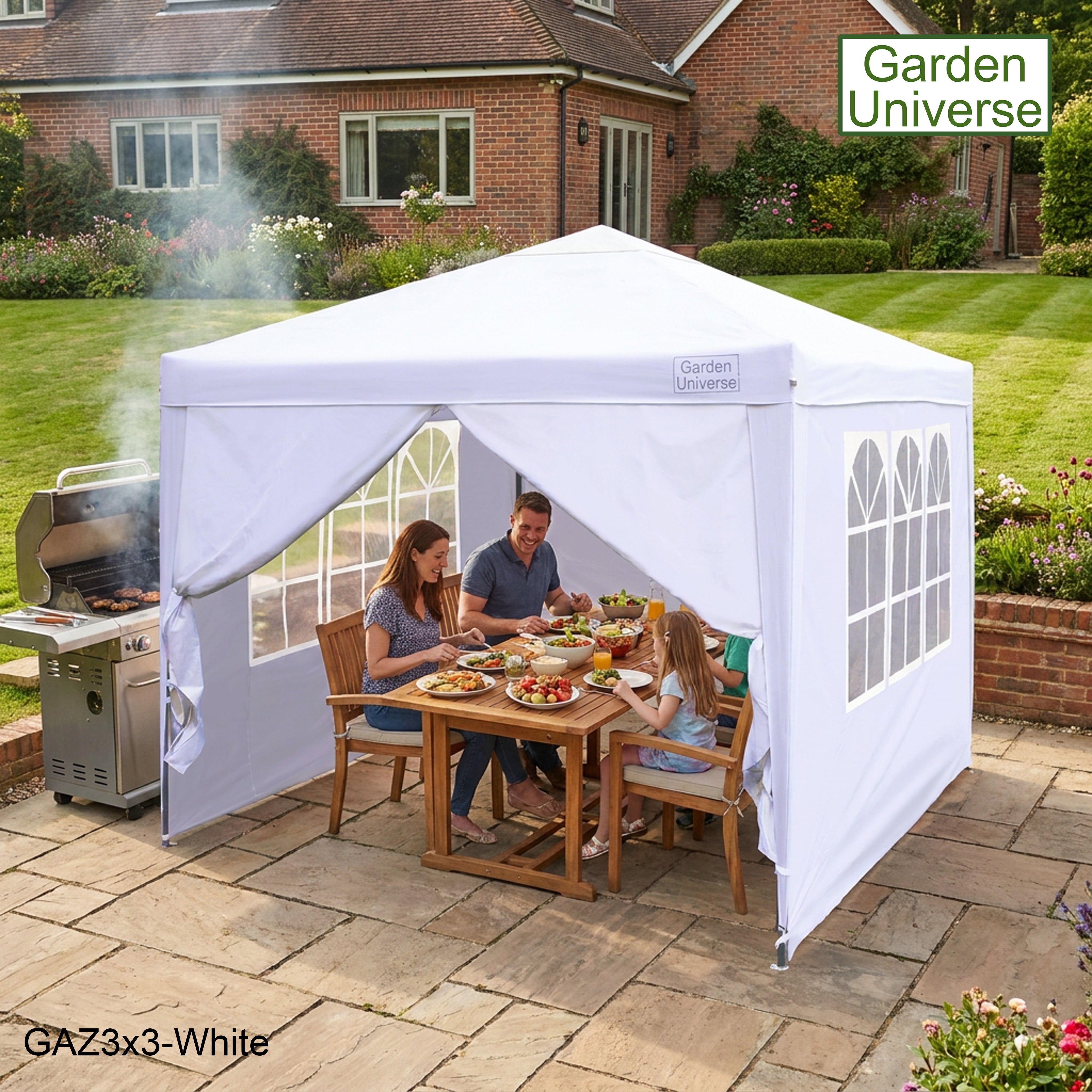 Gazebo 3m x 3m Pop Up in White with Heavy Duty Frame GAZ3x3-White