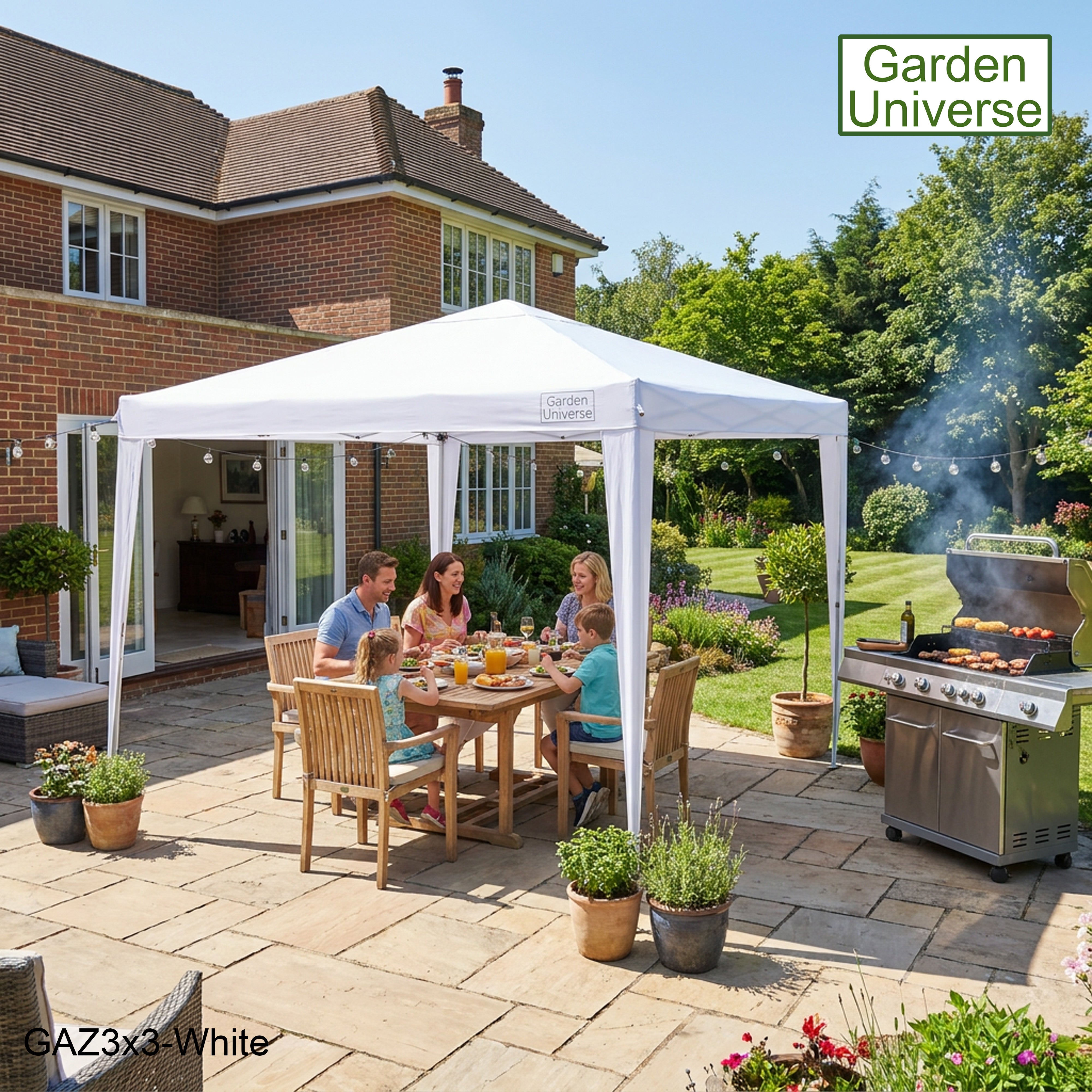 Gazebo 3m x 3m Pop Up in White with Heavy Duty Frame GAZ3x3-White