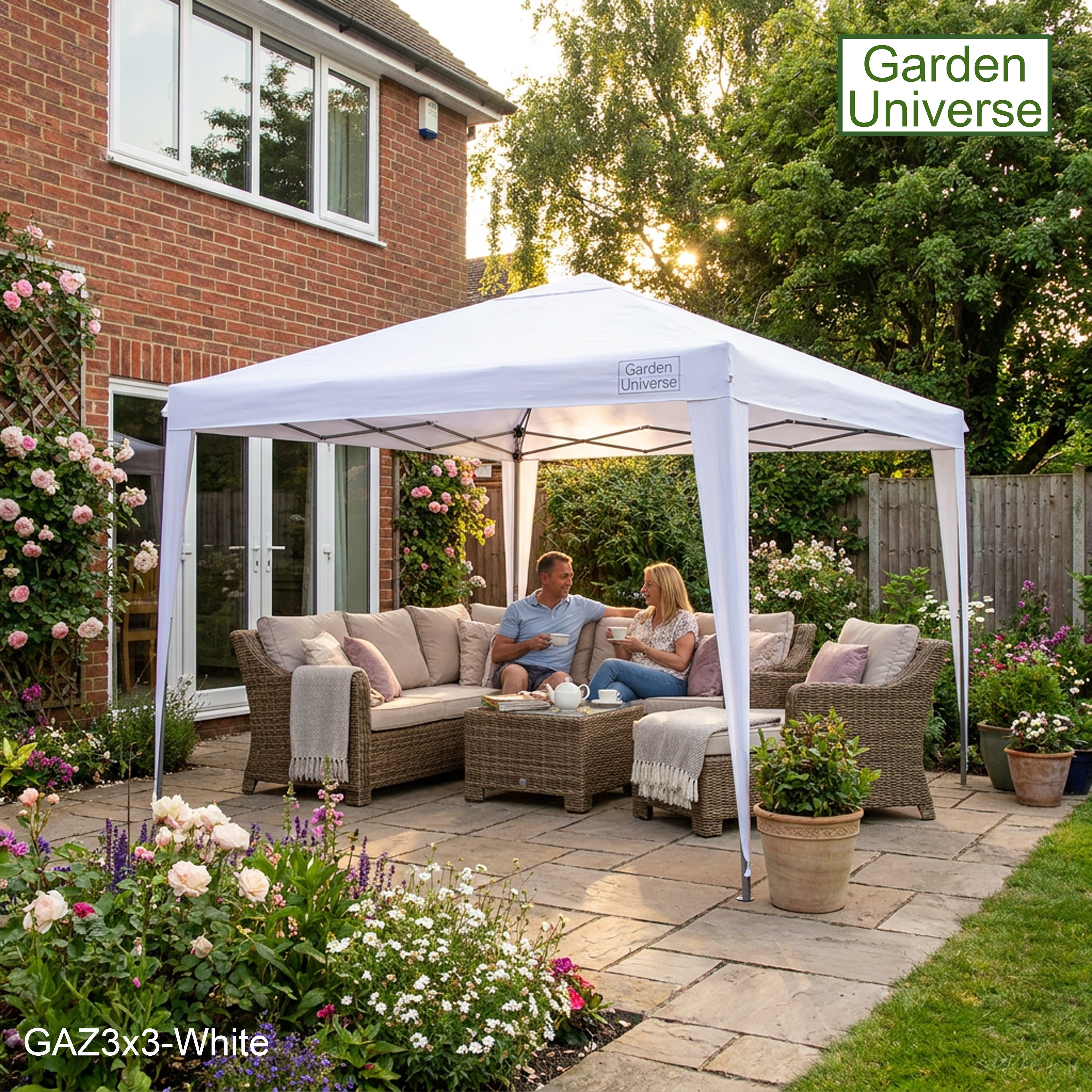 Gazebo 3m x 3m Pop Up in White with Heavy Duty Frame GAZ3x3-White