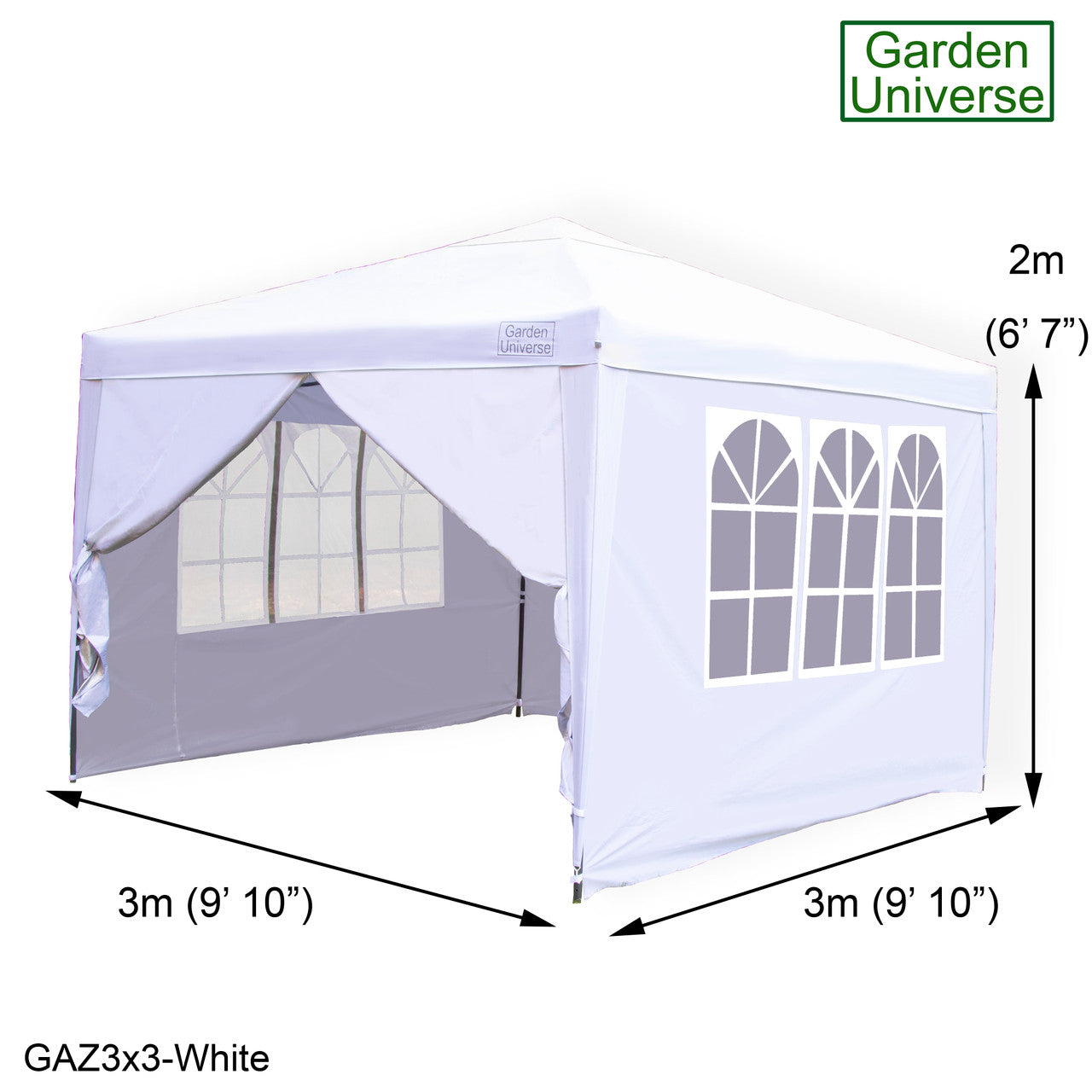 Gazebo 3m x 3m Pop Up in White with Heavy Duty Frame GAZ3x3-White