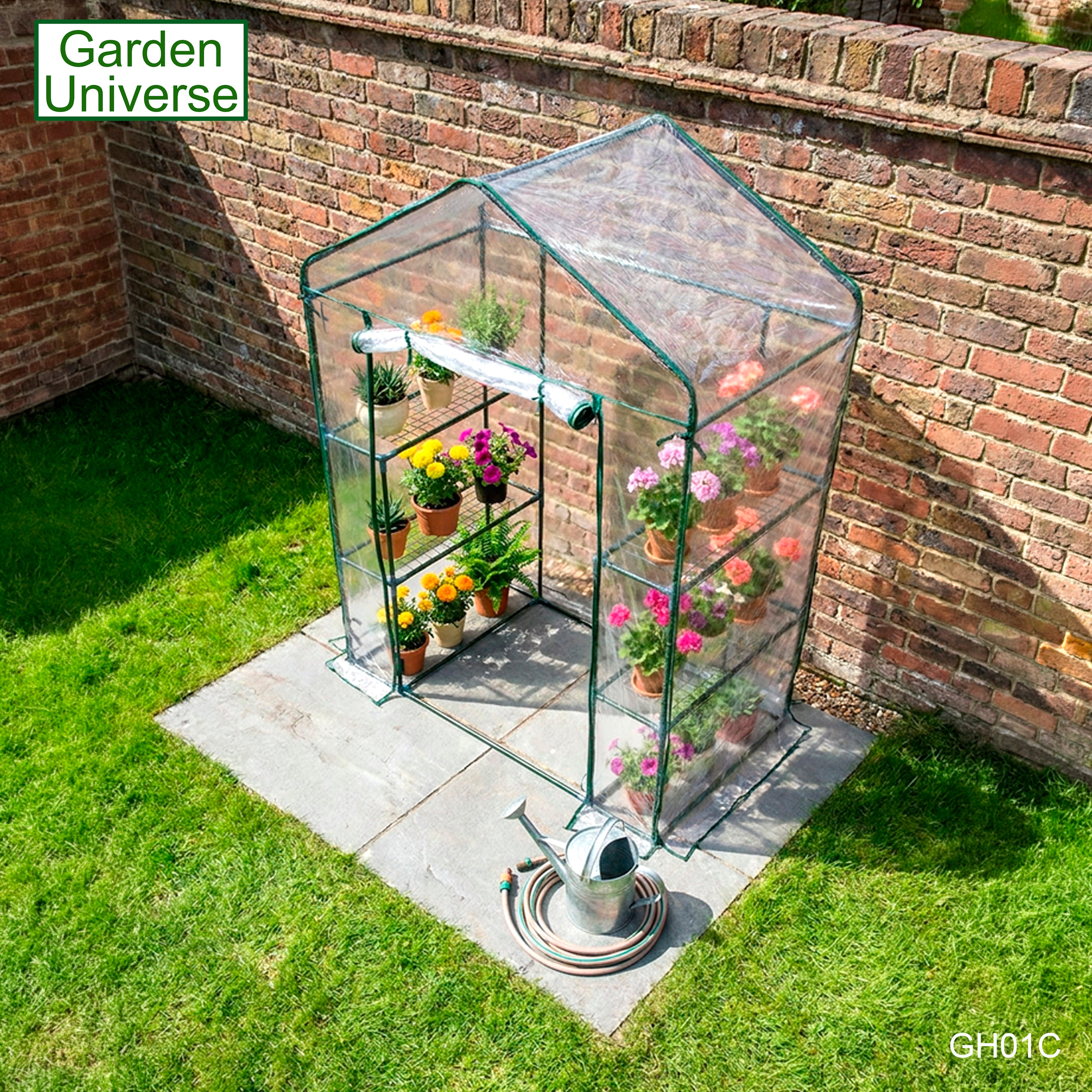 Greenhouse Walk-In Clear PVC Cover 4 Shelves 1.4m x 0.73m with Roll Up Door GH01C