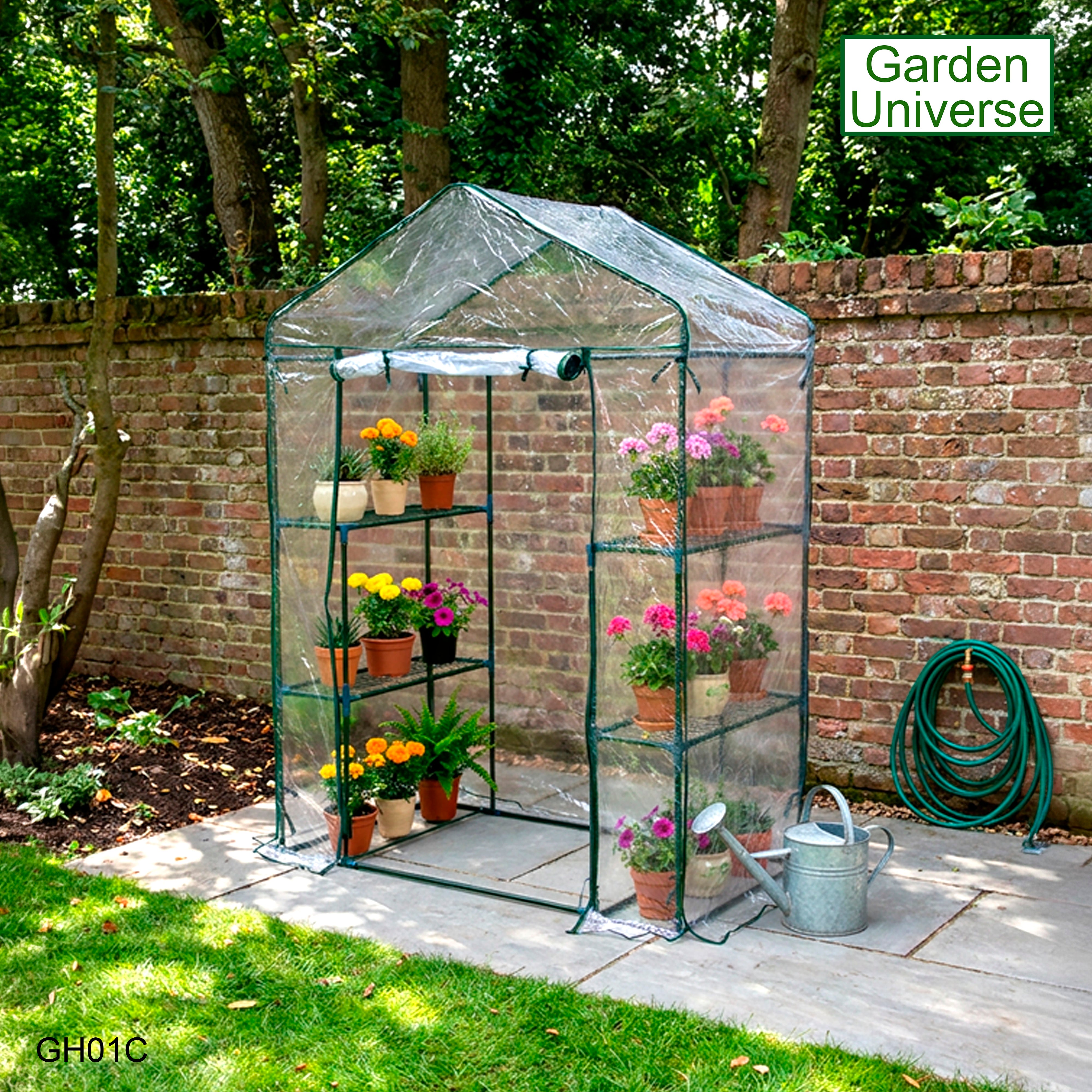 Greenhouse Walk-In Clear PVC Cover 4 Shelves 1.4m x 0.73m with Roll Up Door GH01C