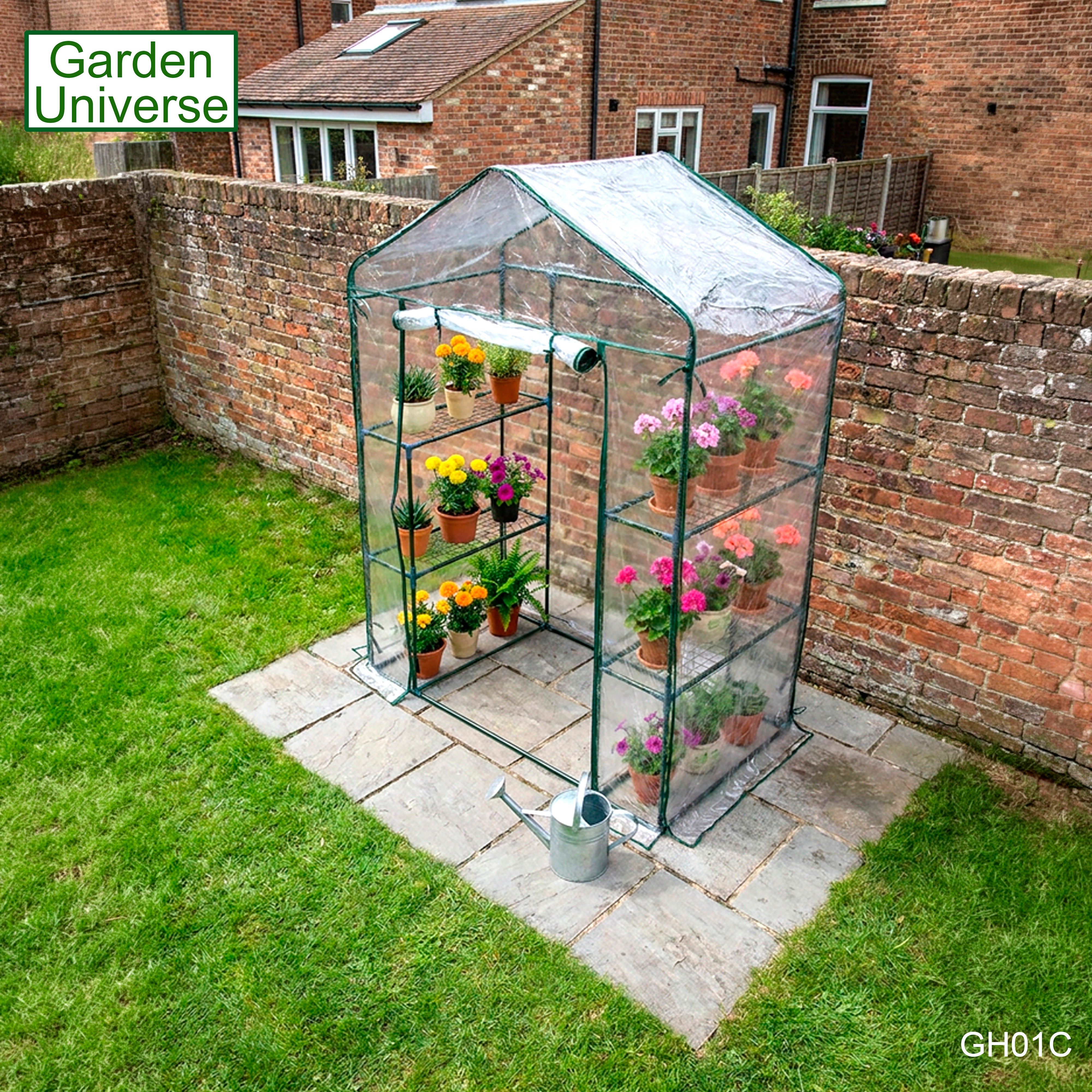 Greenhouse Walk-In Clear PVC Cover 4 Shelves 1.4m x 0.73m with Roll Up Door GH01C