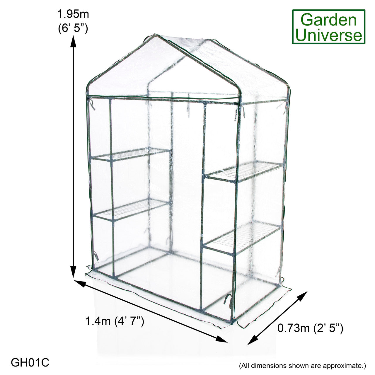 Greenhouse Walk-In Clear PVC Cover 4 Shelves 1.4m x 0.73m with Roll Up Door GH01C